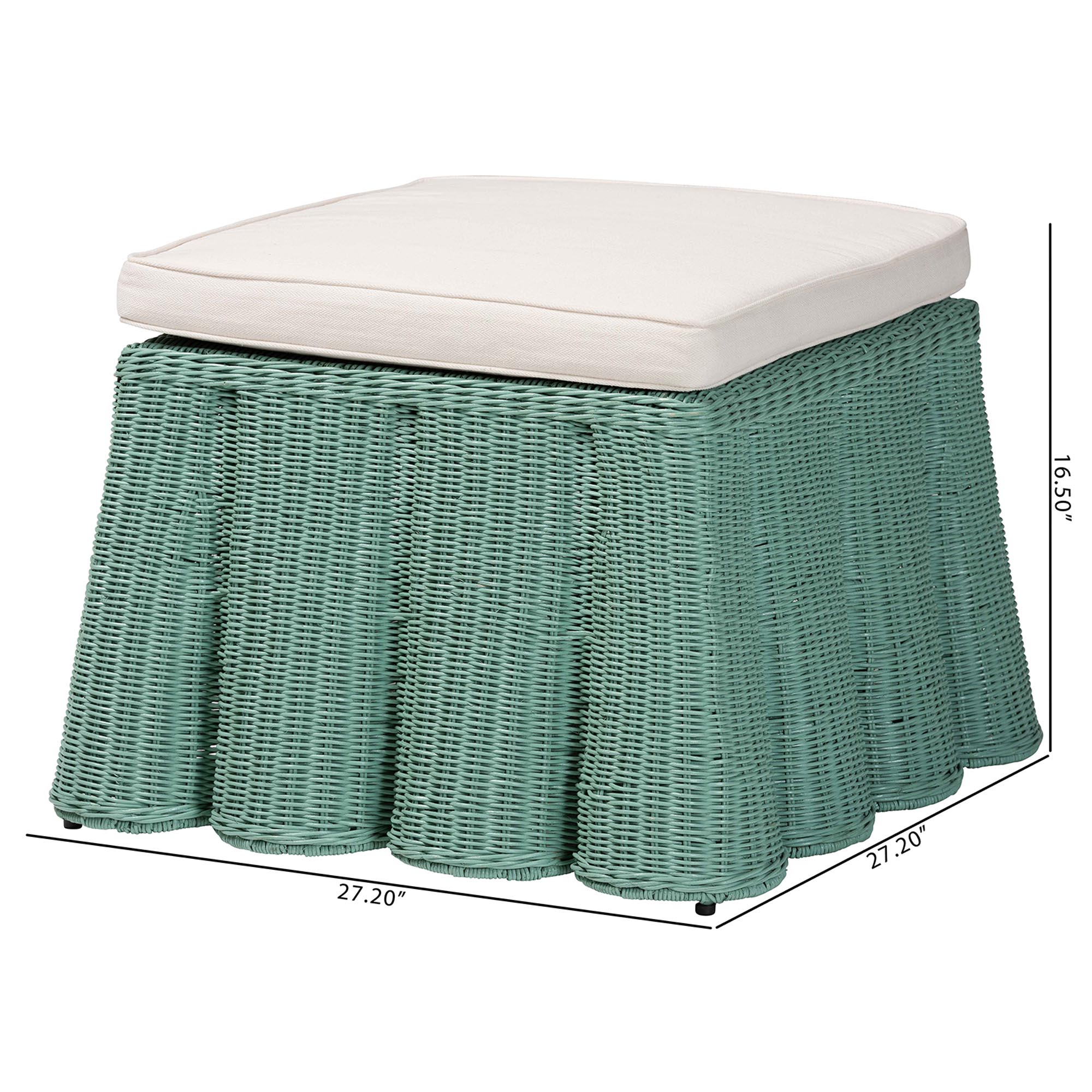 bali & pari Palm Bohemian Seafoam Green Scallop Rattan Ottoman