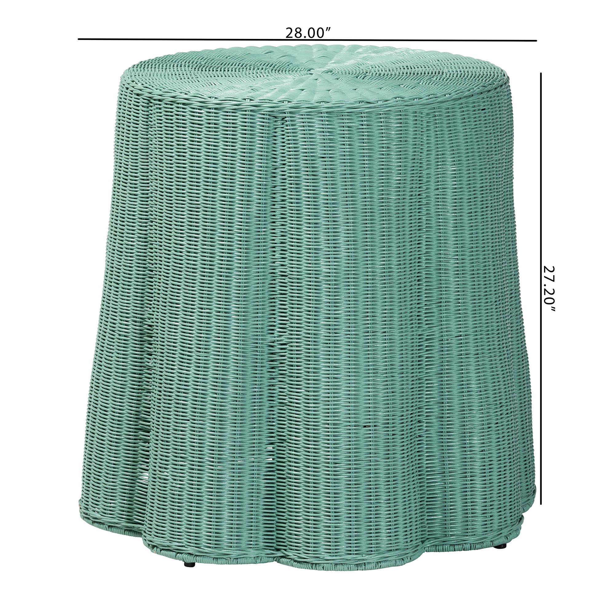 bali & pari Palm Scallop Natural Rattan Console Table - Handwoven Wicker Round Accent Table for Living Room, Sunroom or Foyer Place, Coastal Boho Style in Teal Green