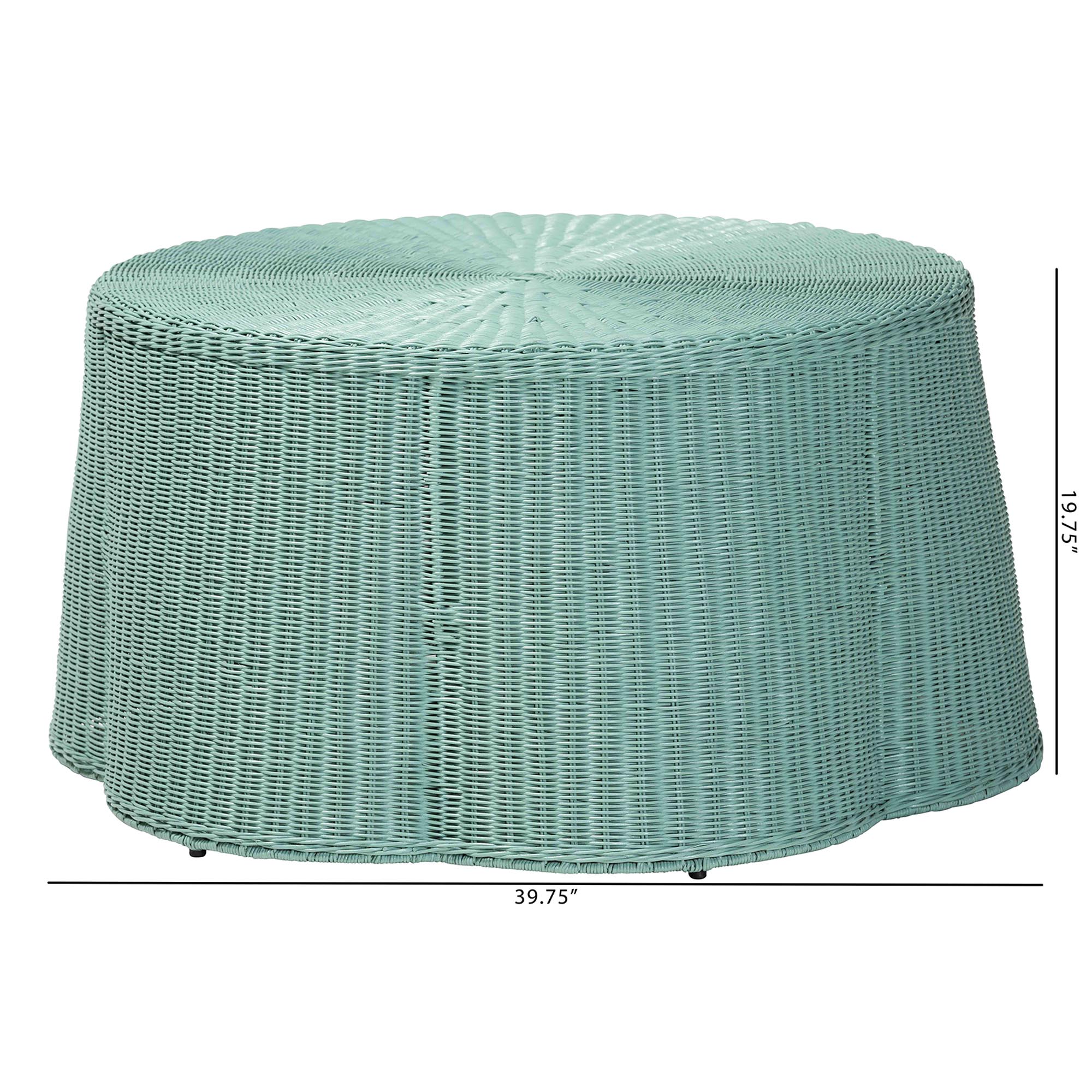 bali & pari Palm Bohemian Seafoam Green Scalloped Rattan Coffee Table