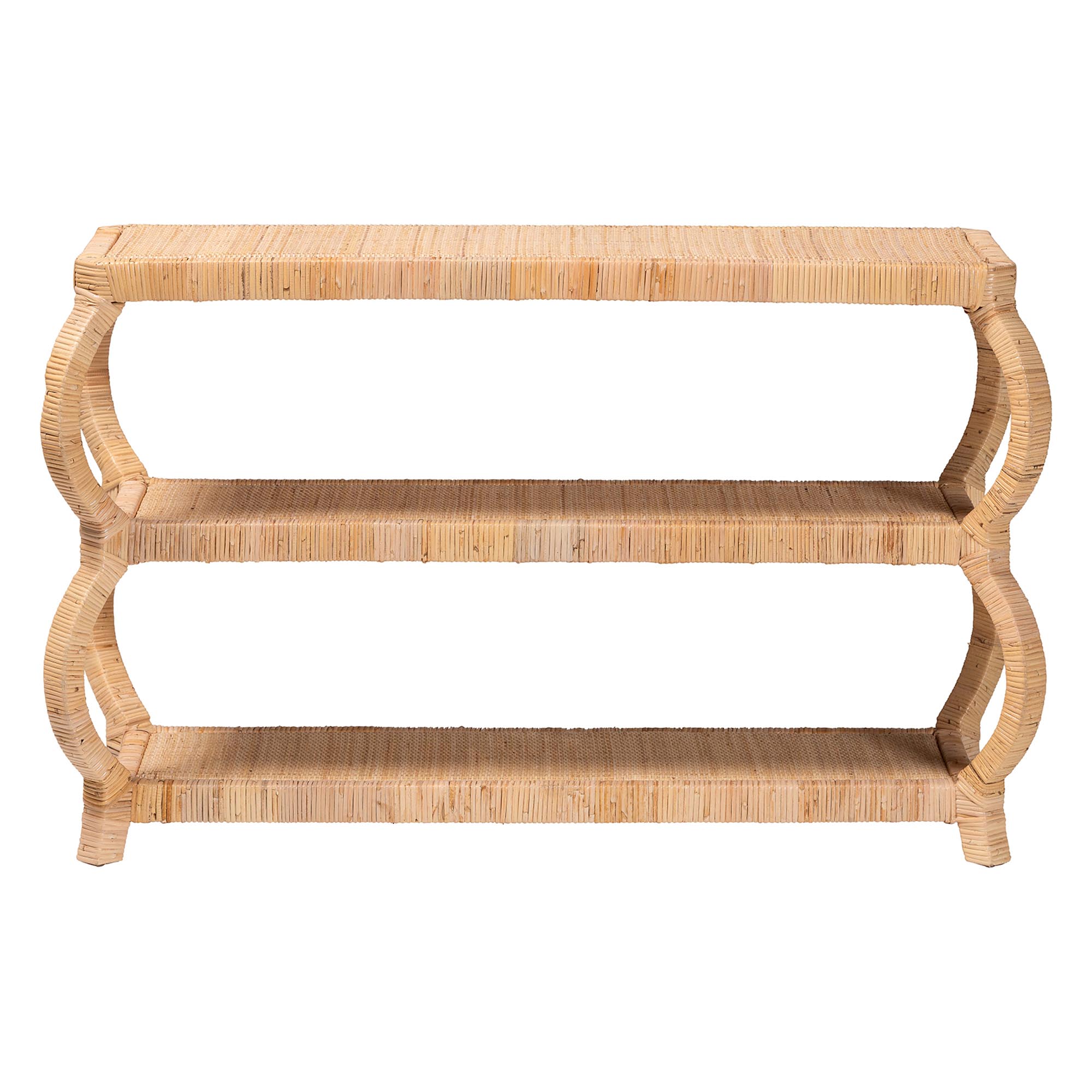 bali & pari Dalida Bohemian Natural Rattan 3-Tier Console Table