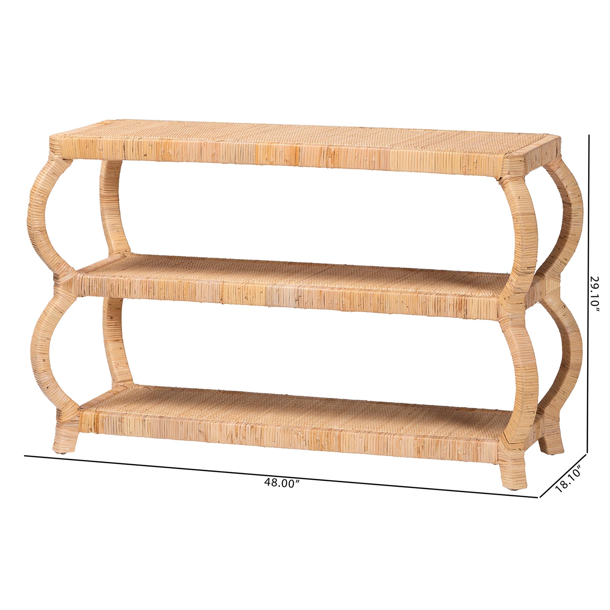 bali & pari Dalida Bohemian Natural Rattan 3-Tier Console Table
