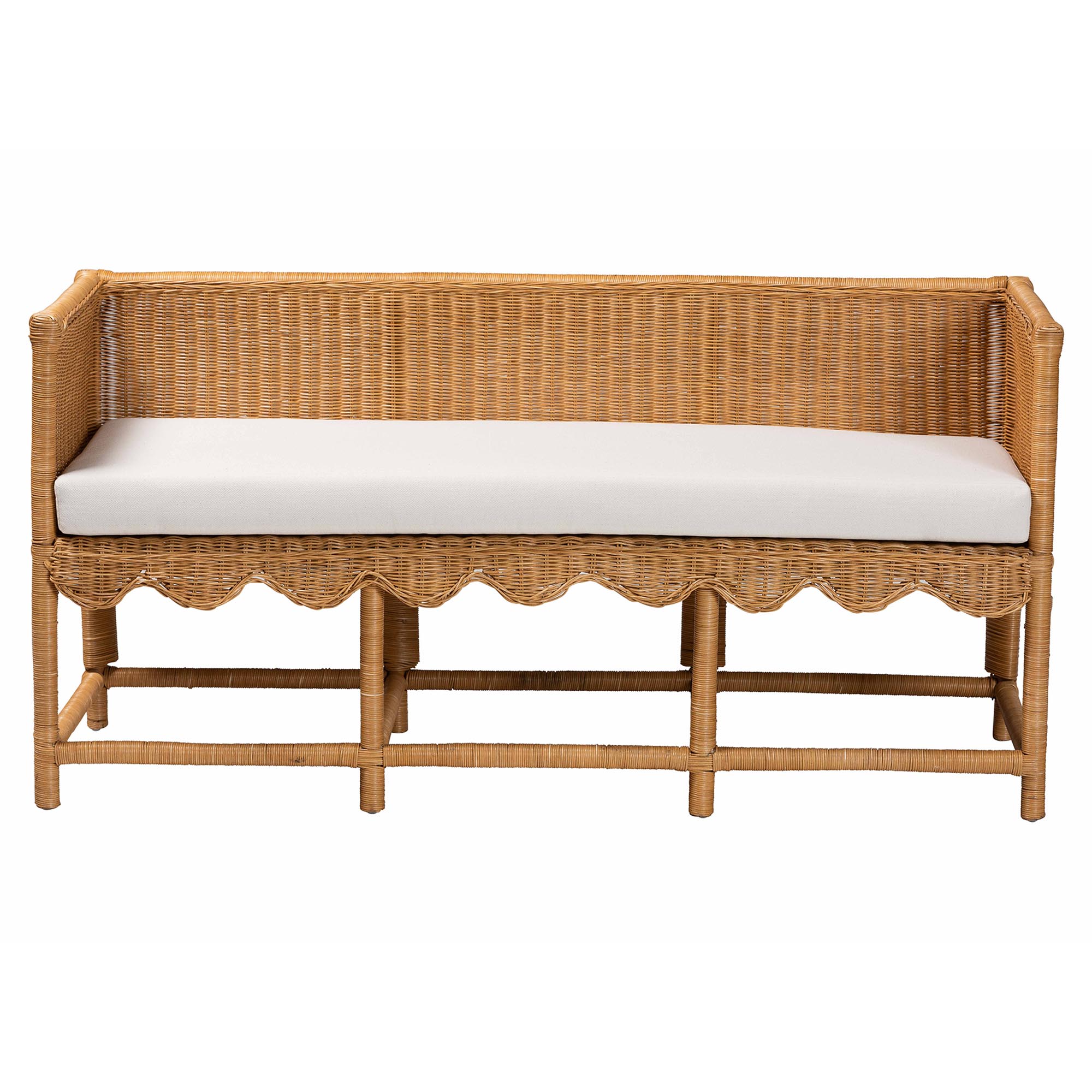 bali & pari Seranay Bohemian Scallop Light Honey Rattan Accent Bench