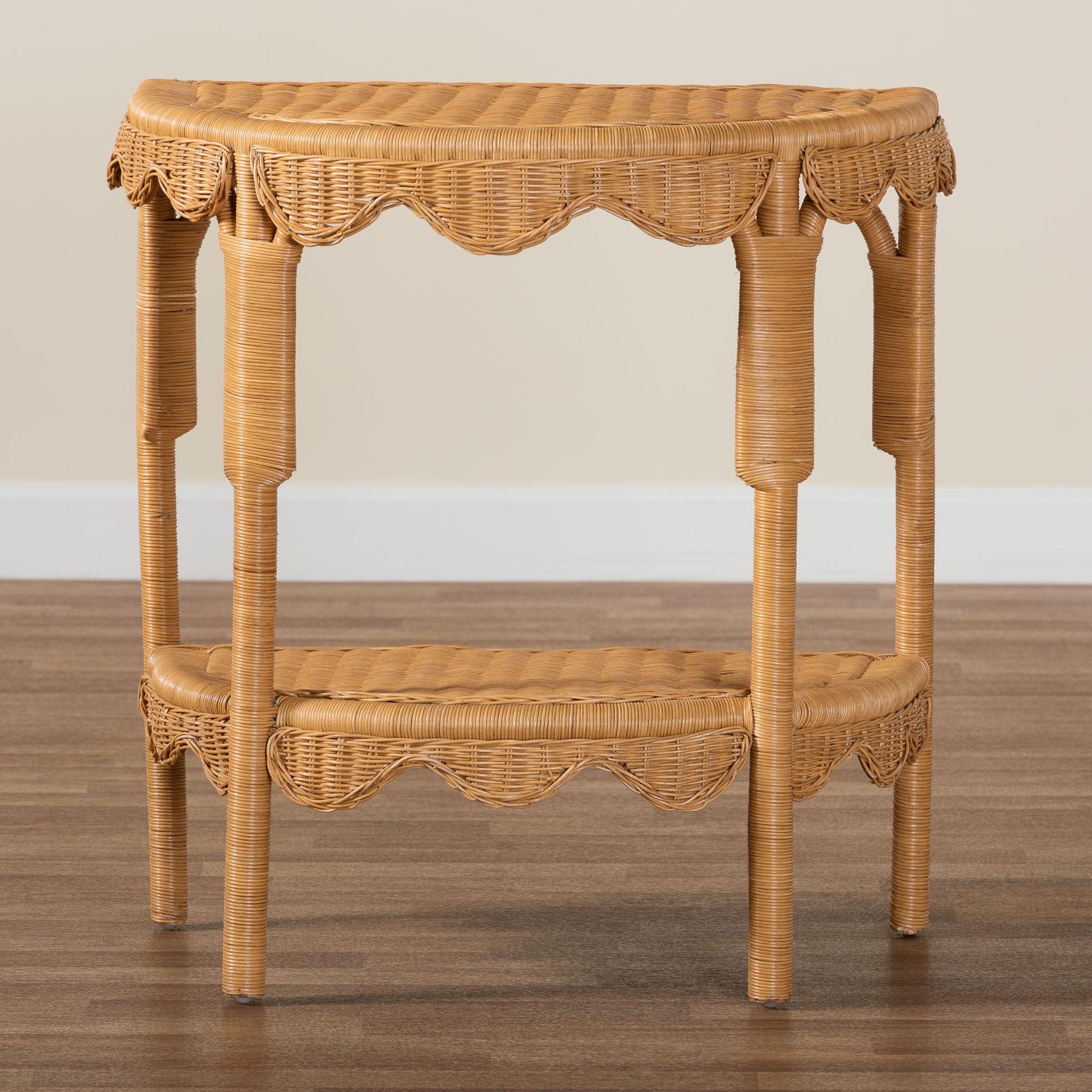 bali & pari Paisley Bohemian Scallop Light Honey Rattan Console Table