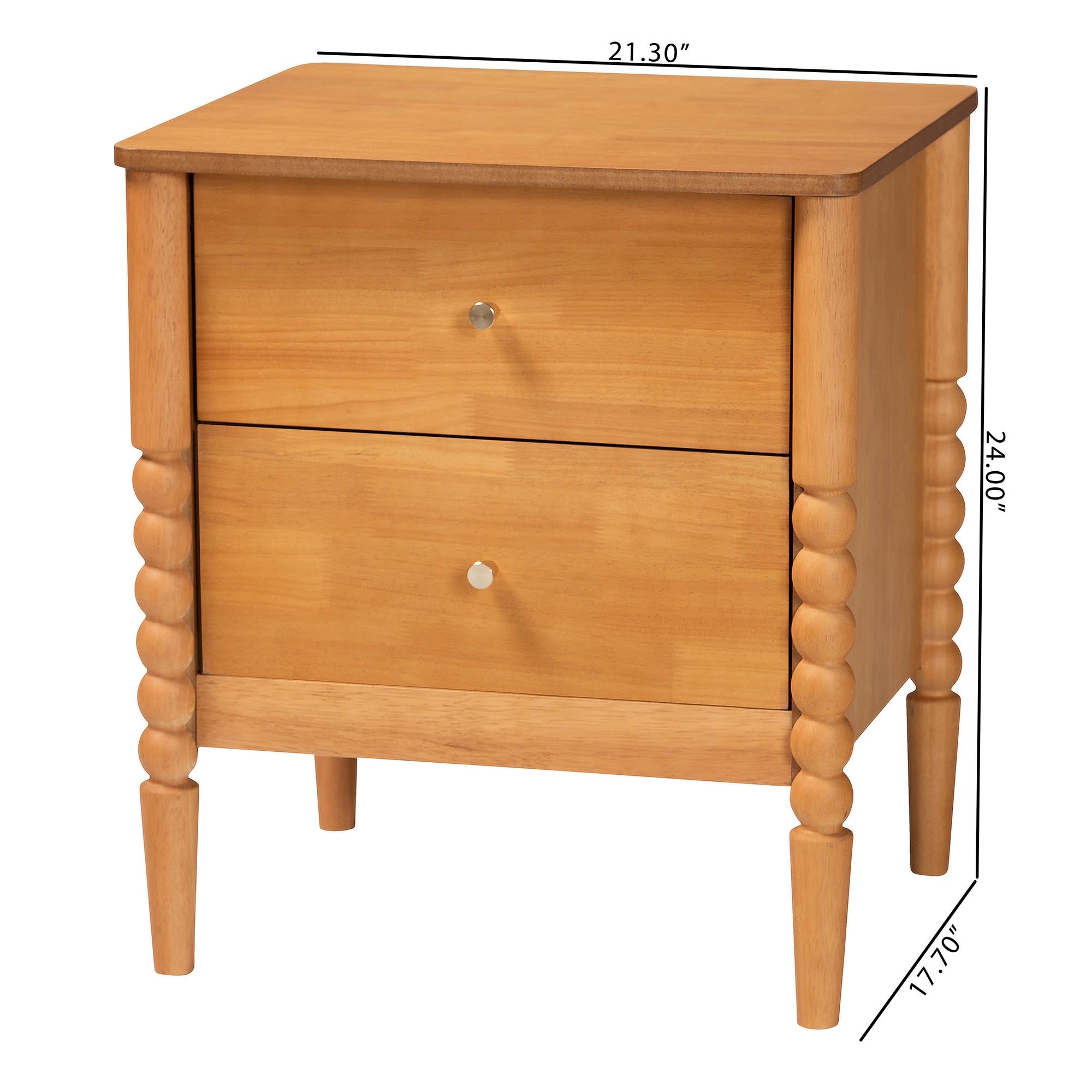 Baxton Studio Lucera Mid-Century Oak Brown 2-Drawer Bobbin Nightstand
