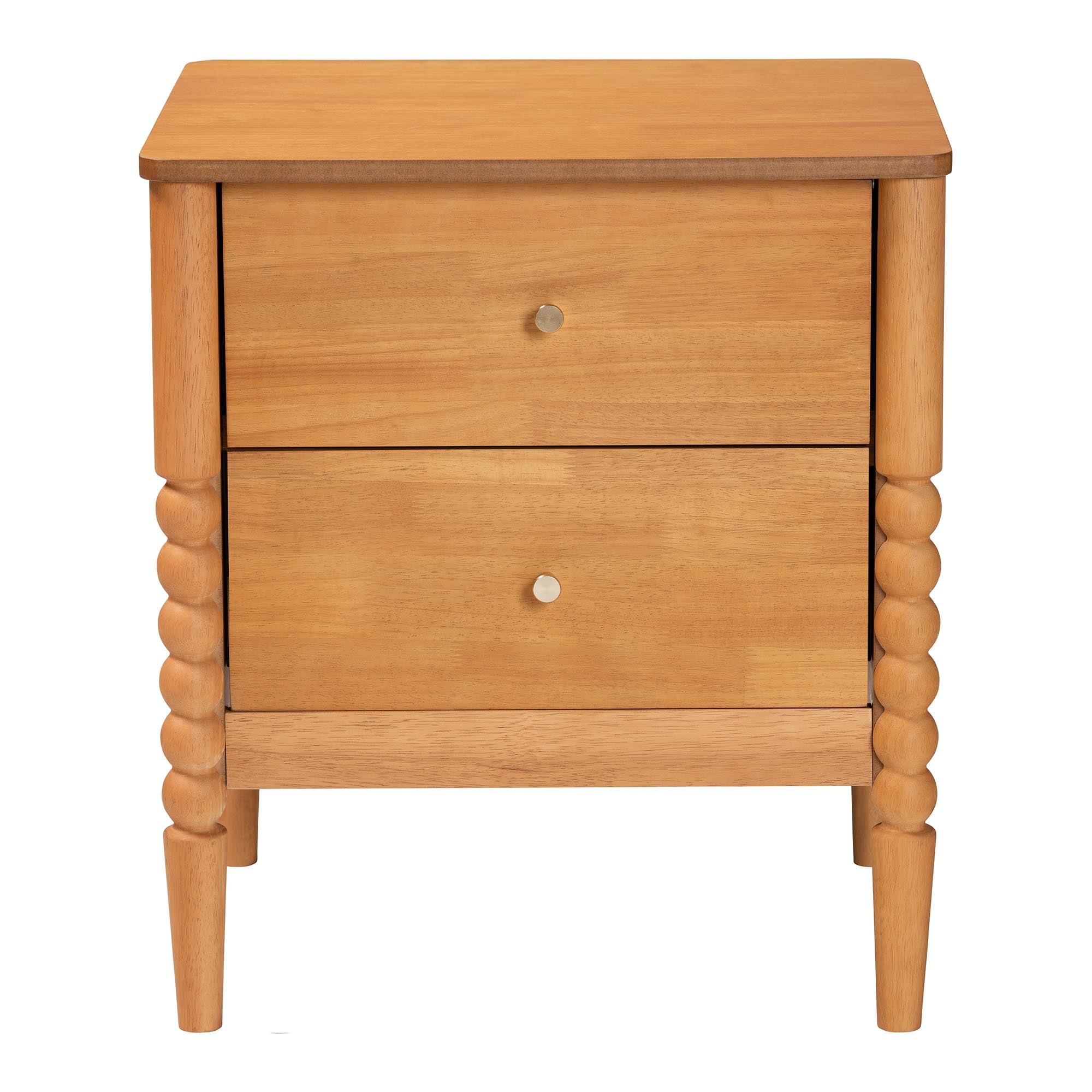 Baxton Studio Lucera Mid-Century Oak Brown 2-Drawer Bobbin Nightstand