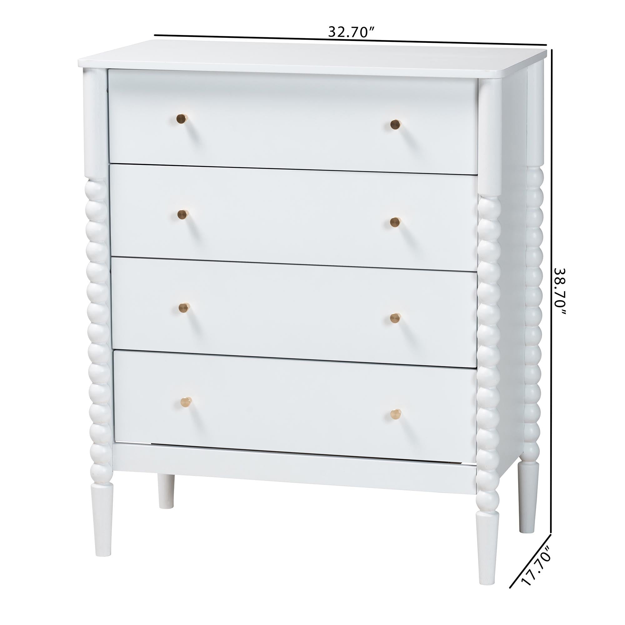 Baxton Studio Lucera Mid-Century White Bobbin Wood 4-Drawer Chest