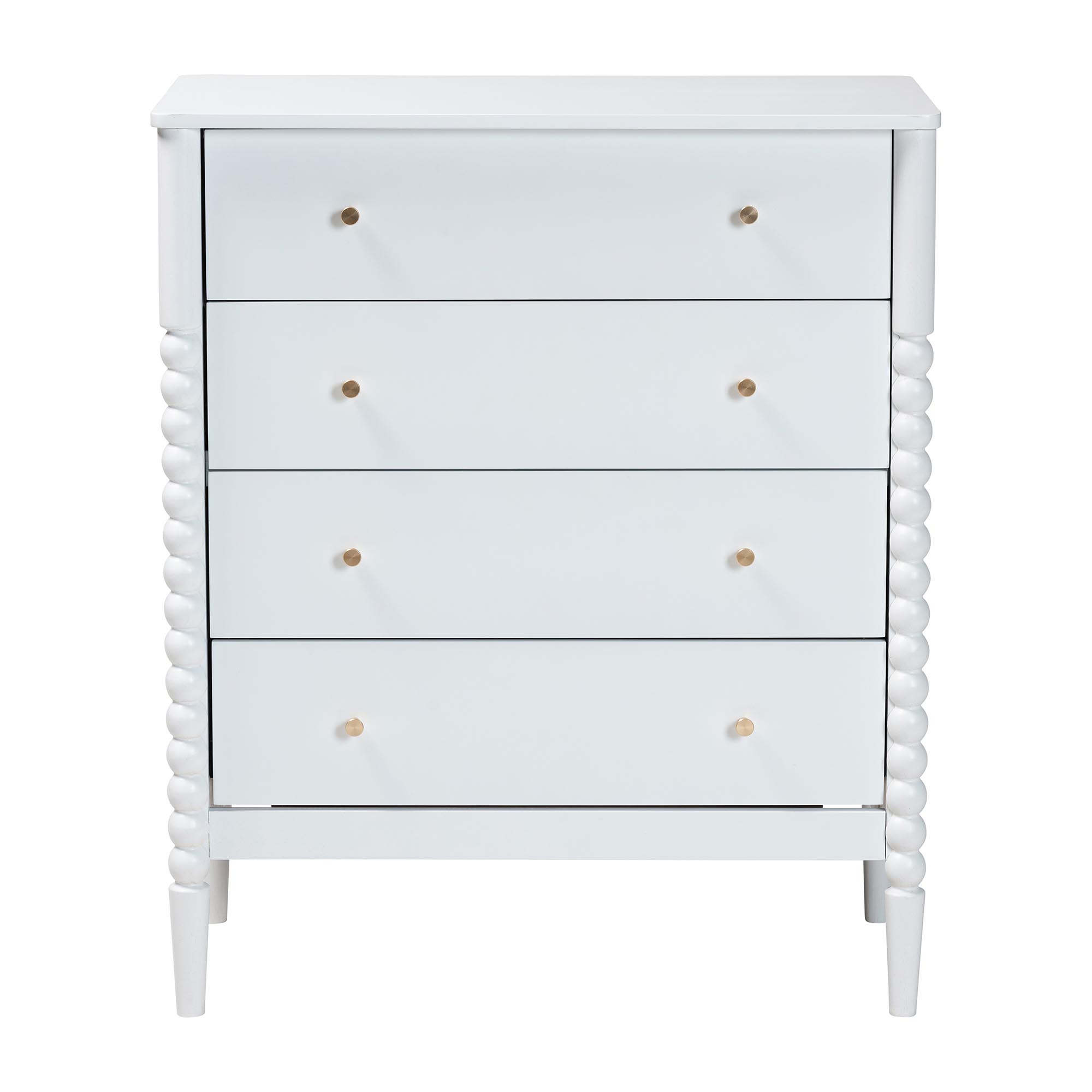 Baxton Studio Lucera Mid-Century White Bobbin Wood 4-Drawer Chest