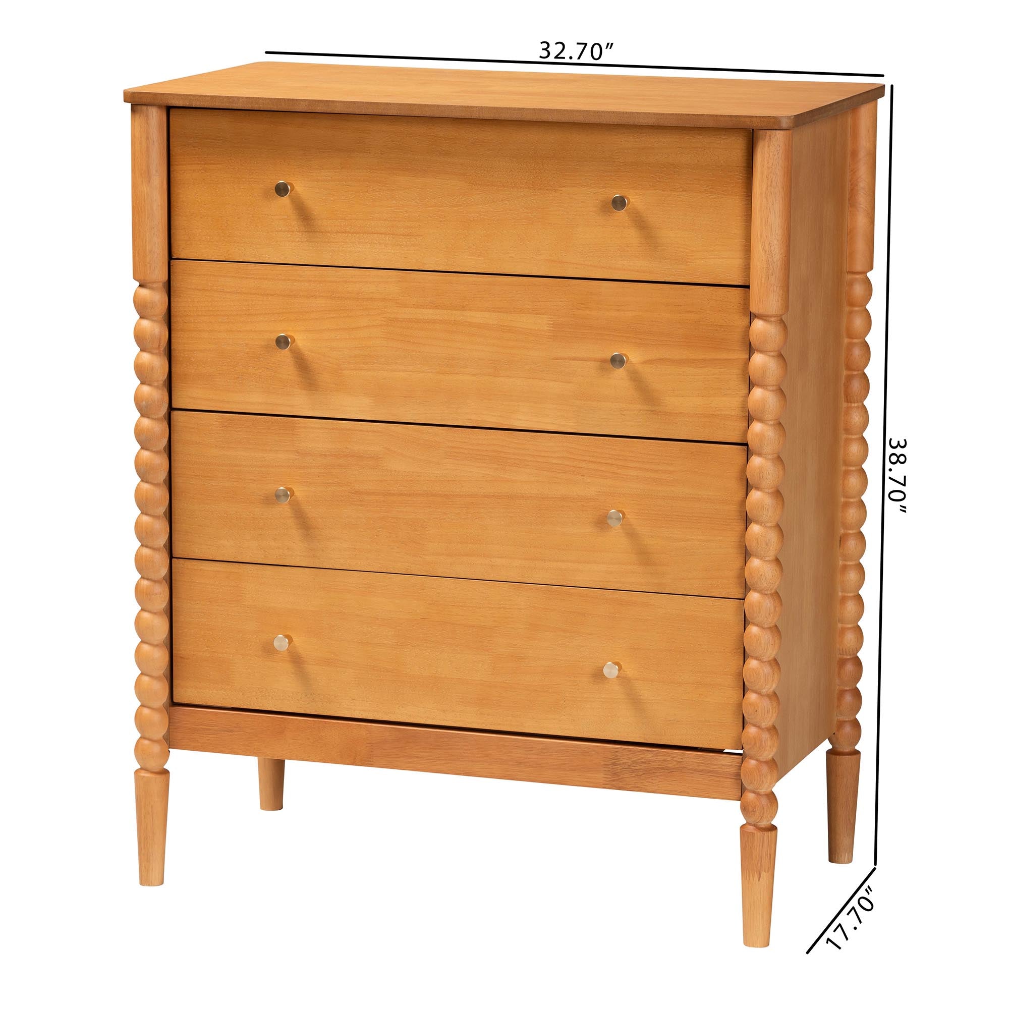 Baxton Studio Lucera Mid-Century Oak Brown Bobbin Wood 4-Drawer Chest