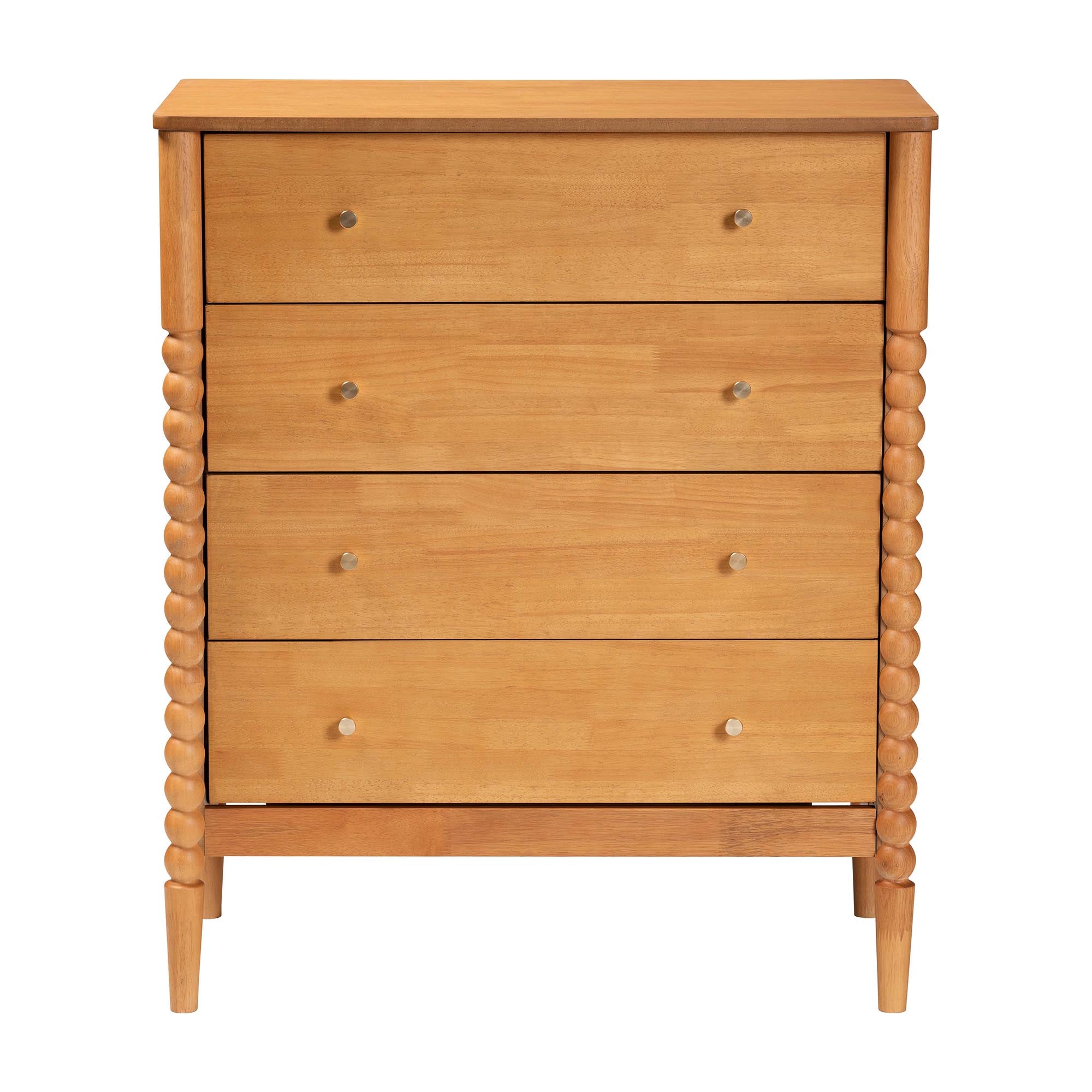 Baxton Studio Lucera Mid-Century Oak Brown Bobbin Wood 4-Drawer Chest