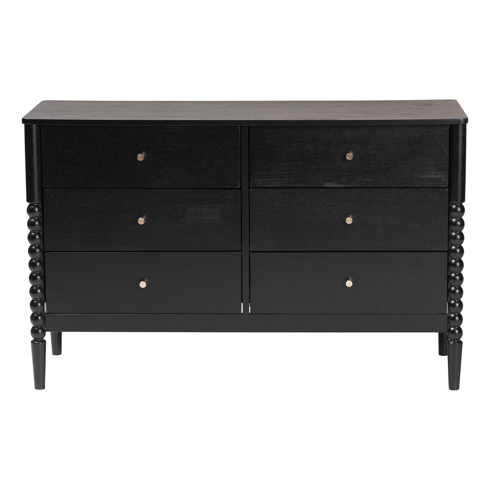 Baxton Studio Lucera Mid-Century Black Bobbin Wood 6-Drawer Dresser