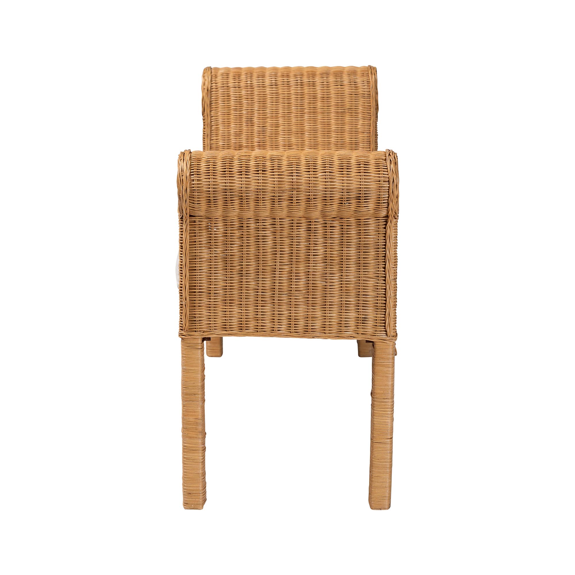 bali & pari Reiko Handwoven Natural Rattan Bench with Scalloped Detailing - Boho Farmhouse Entryway, Bedroom, or Living Room Accent Seating
