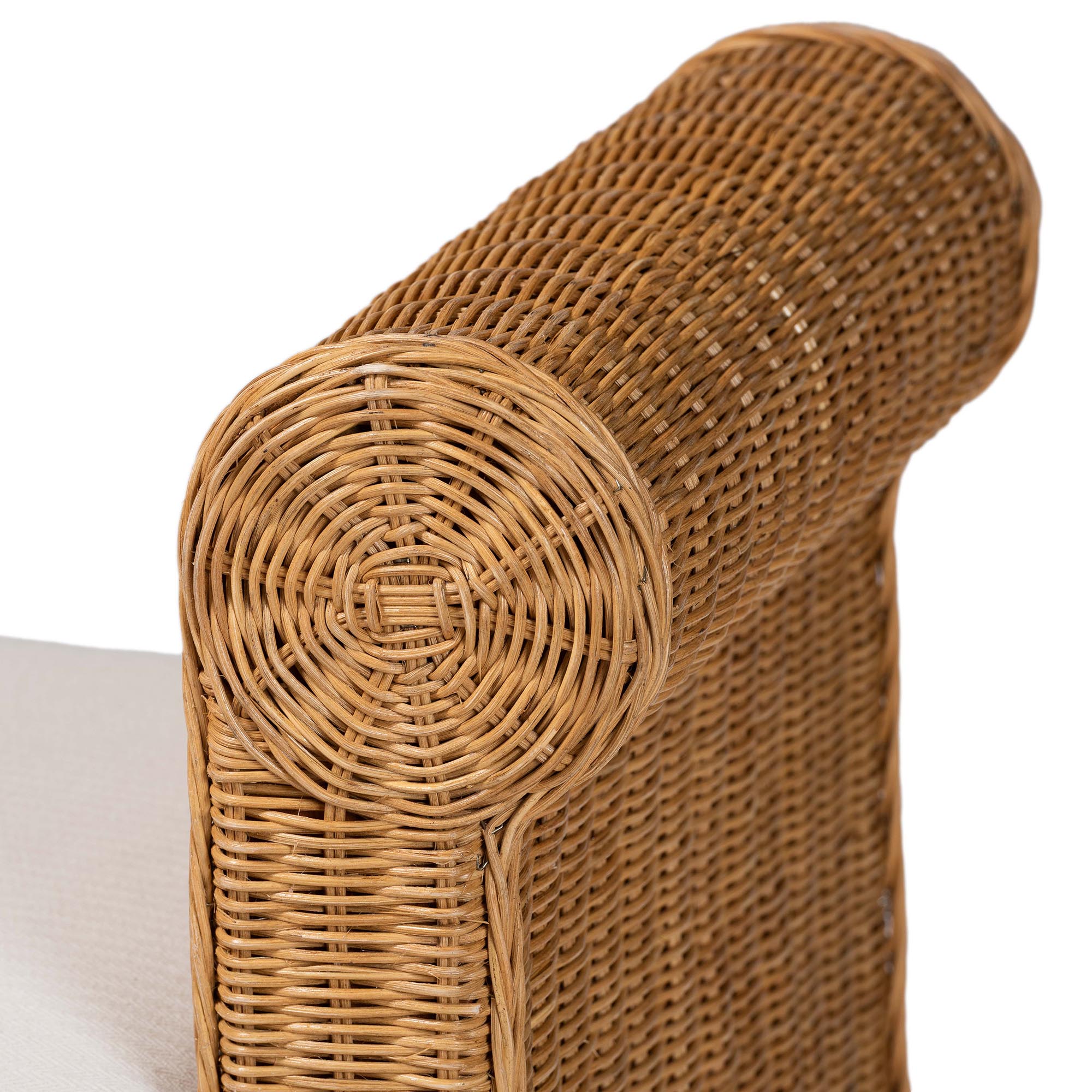 bali & pari Reiko Handwoven Natural Rattan Bench with Scalloped Detailing - Boho Farmhouse Entryway, Bedroom, or Living Room Accent Seating
