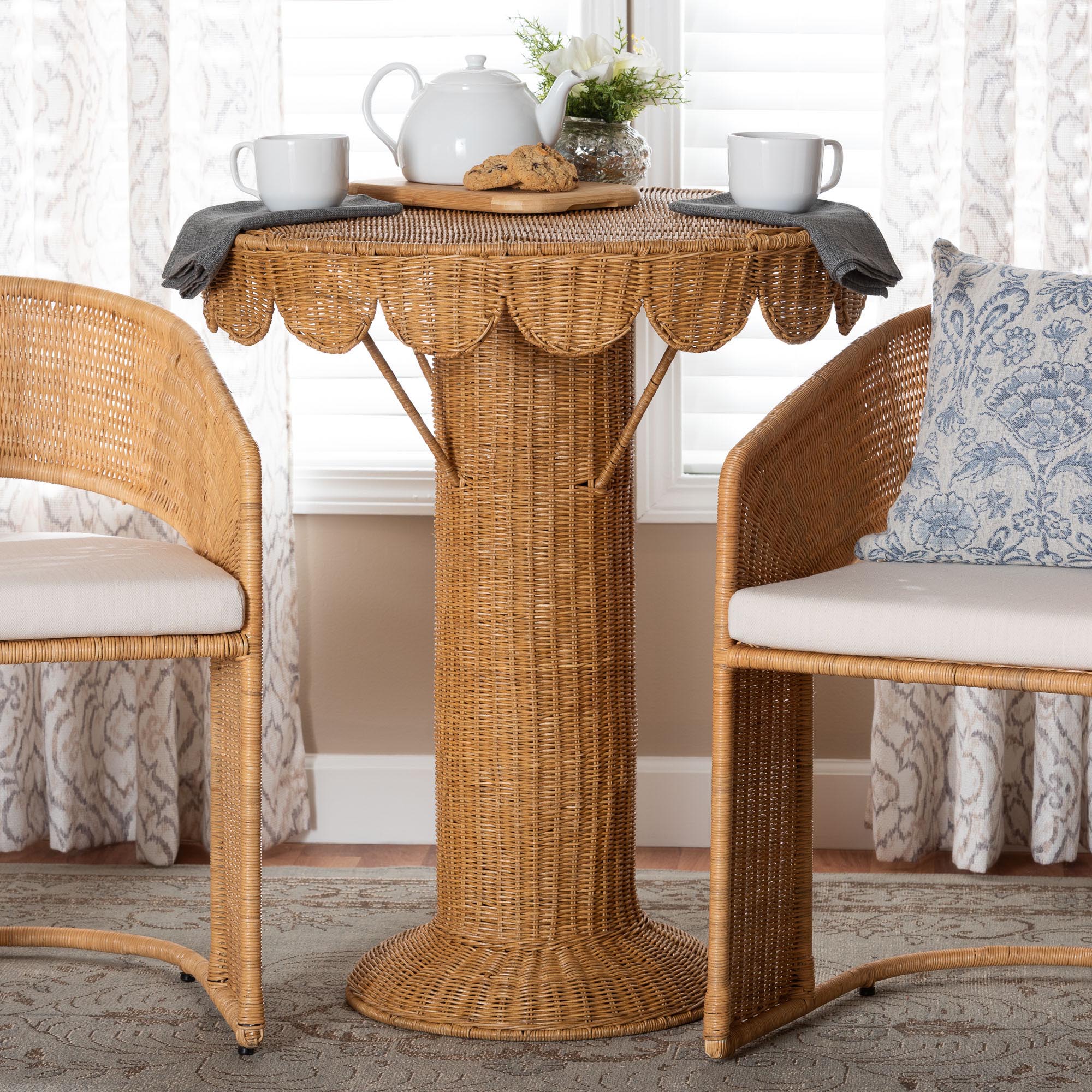 bali & pari Pabla Bohemian Light Honey Rattan Scalloped Accent Table