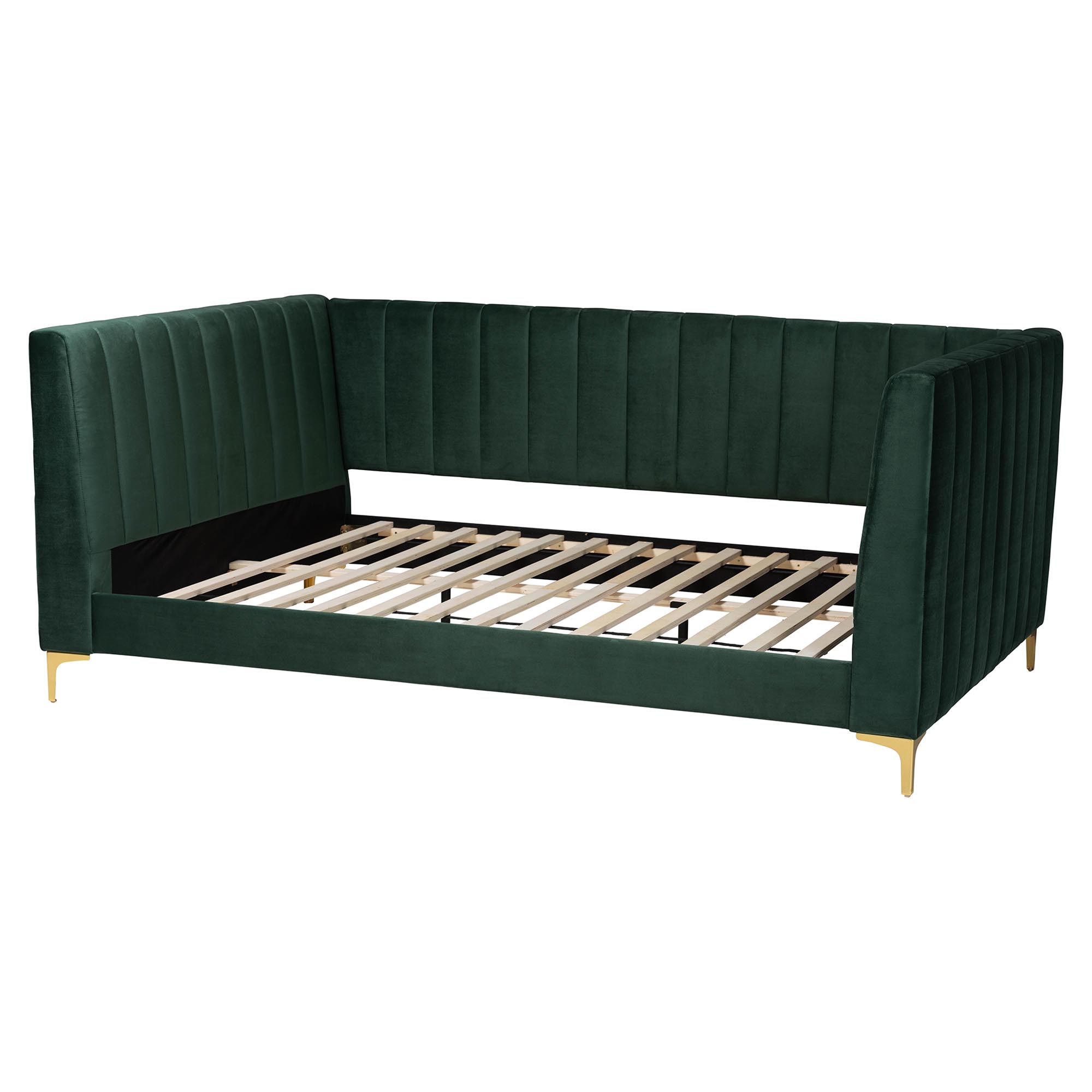 Baxton Studio Oksana Glam and Luxe Emerald Green Velvet and Gold Metal Full Daybed