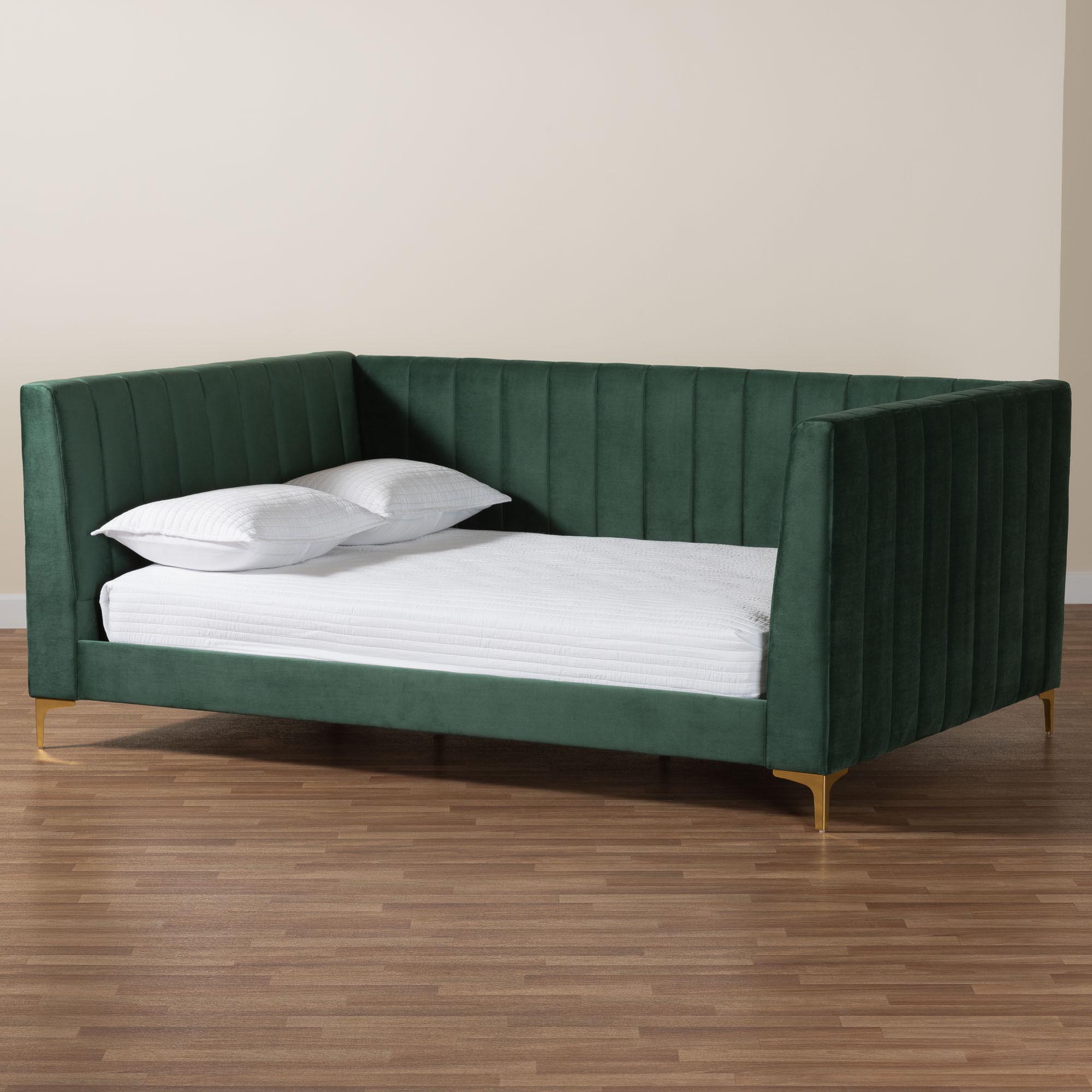 Baxton Studio Oksana Glam and Luxe Emerald Green Velvet and Gold Metal Full Daybed