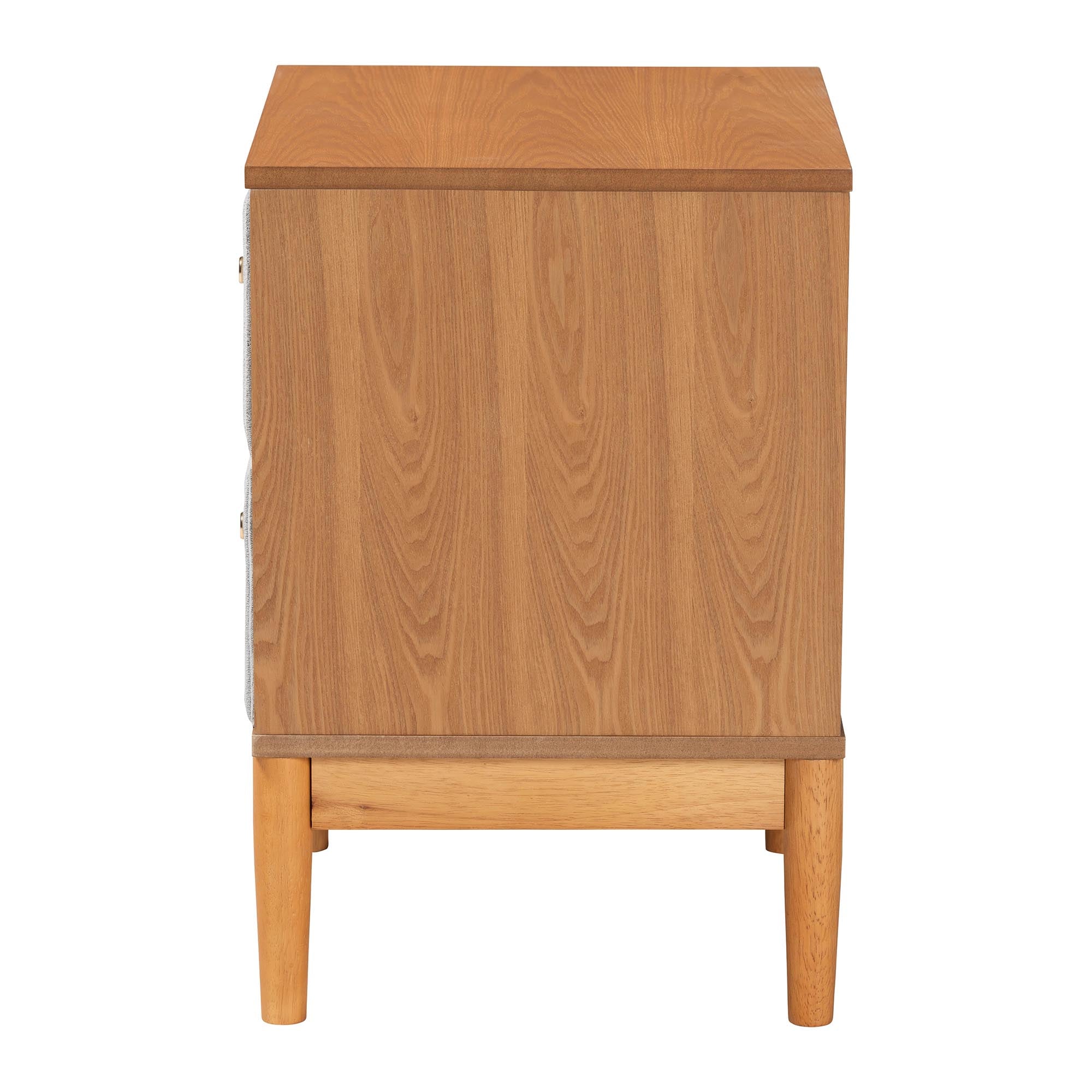 Baxton Studio Taylin Mid-Century Grey Corduroy and Oak Brown Wood 2-Drawer Nightstand