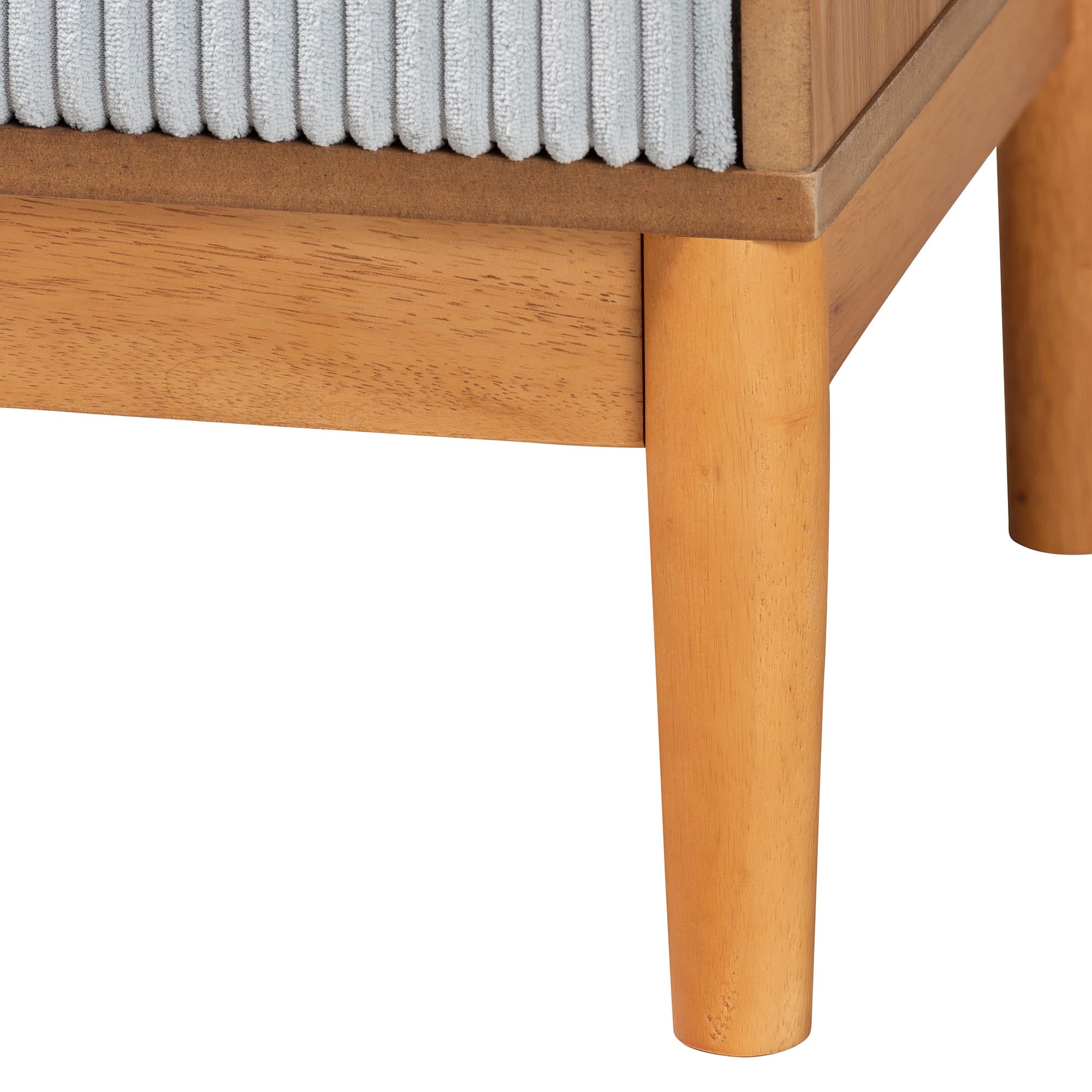 Baxton Studio Taylin Mid-Century Grey Corduroy and Oak Brown Wood 2-Drawer Nightstand