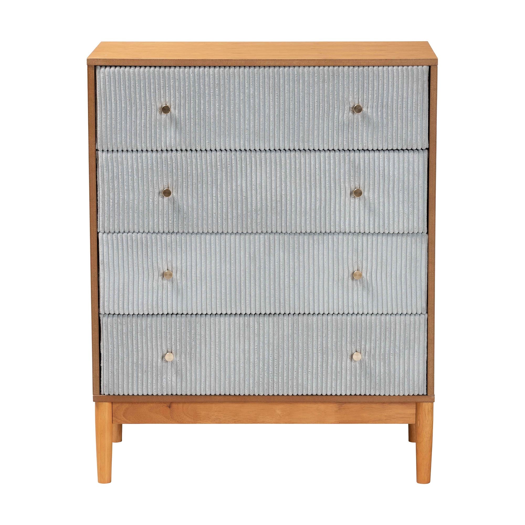 Baxton Studio Taylin Mid-Century Grey Corduroy and Oak Brown Wood 4-Drawer Chest