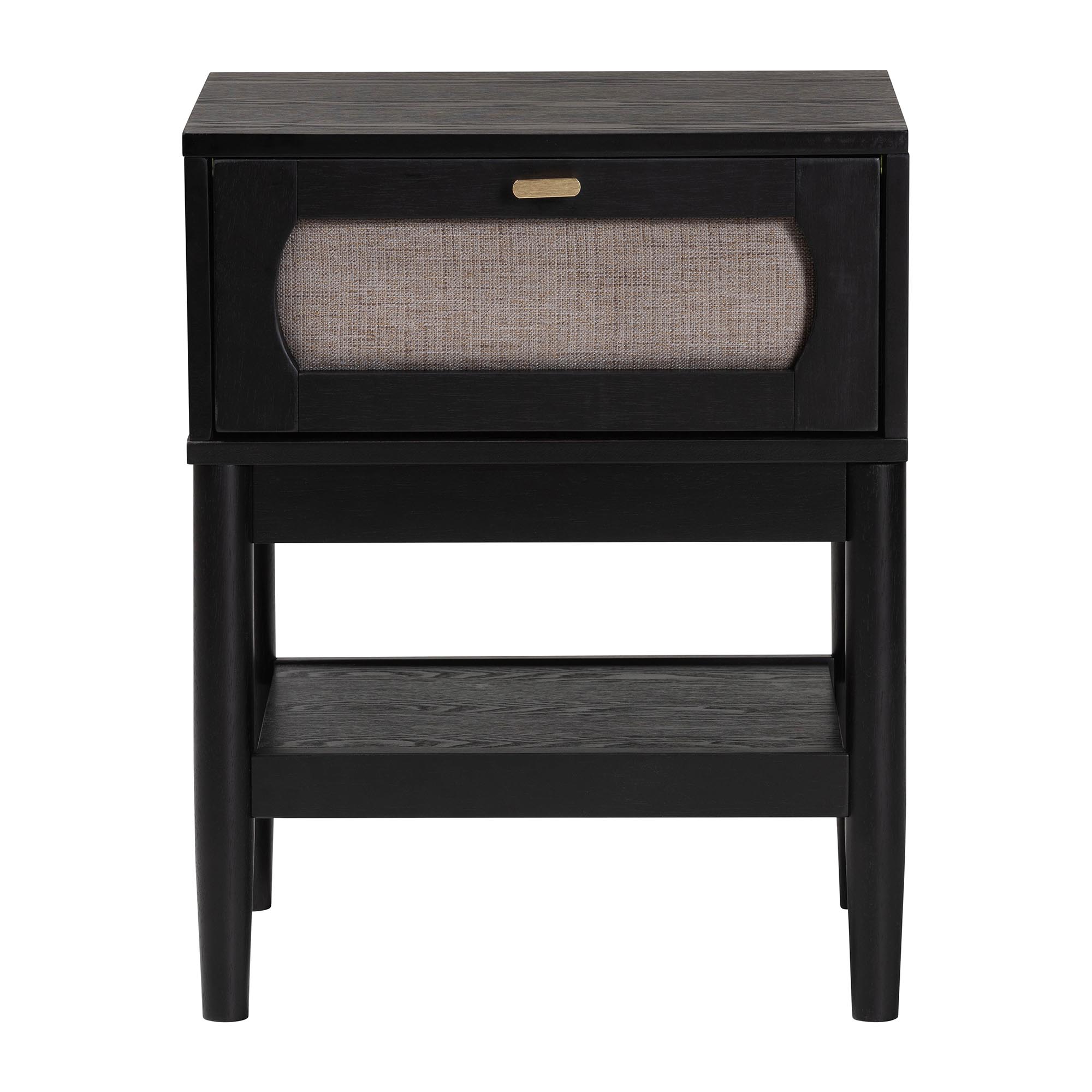 Baxton Studio Shirin Mid-Century Beige Fabric and Black Wood 1-Drawer Nightstand