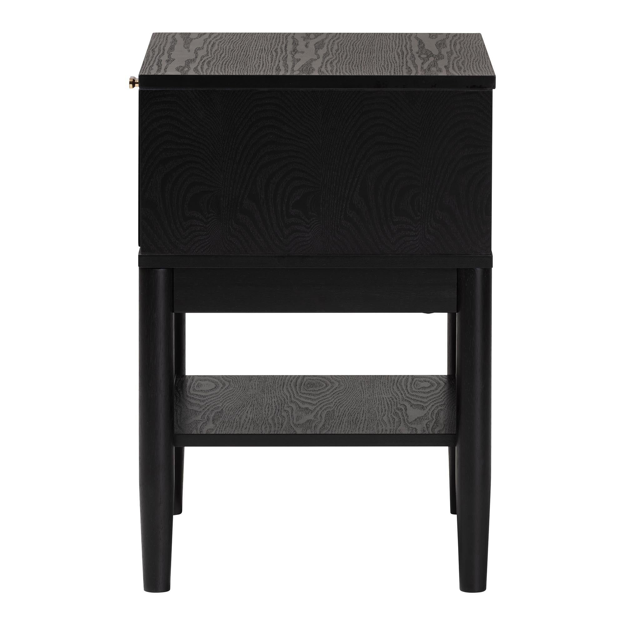 Baxton Studio Shirin Mid-Century Beige Fabric and Black Wood 1-Drawer Nightstand