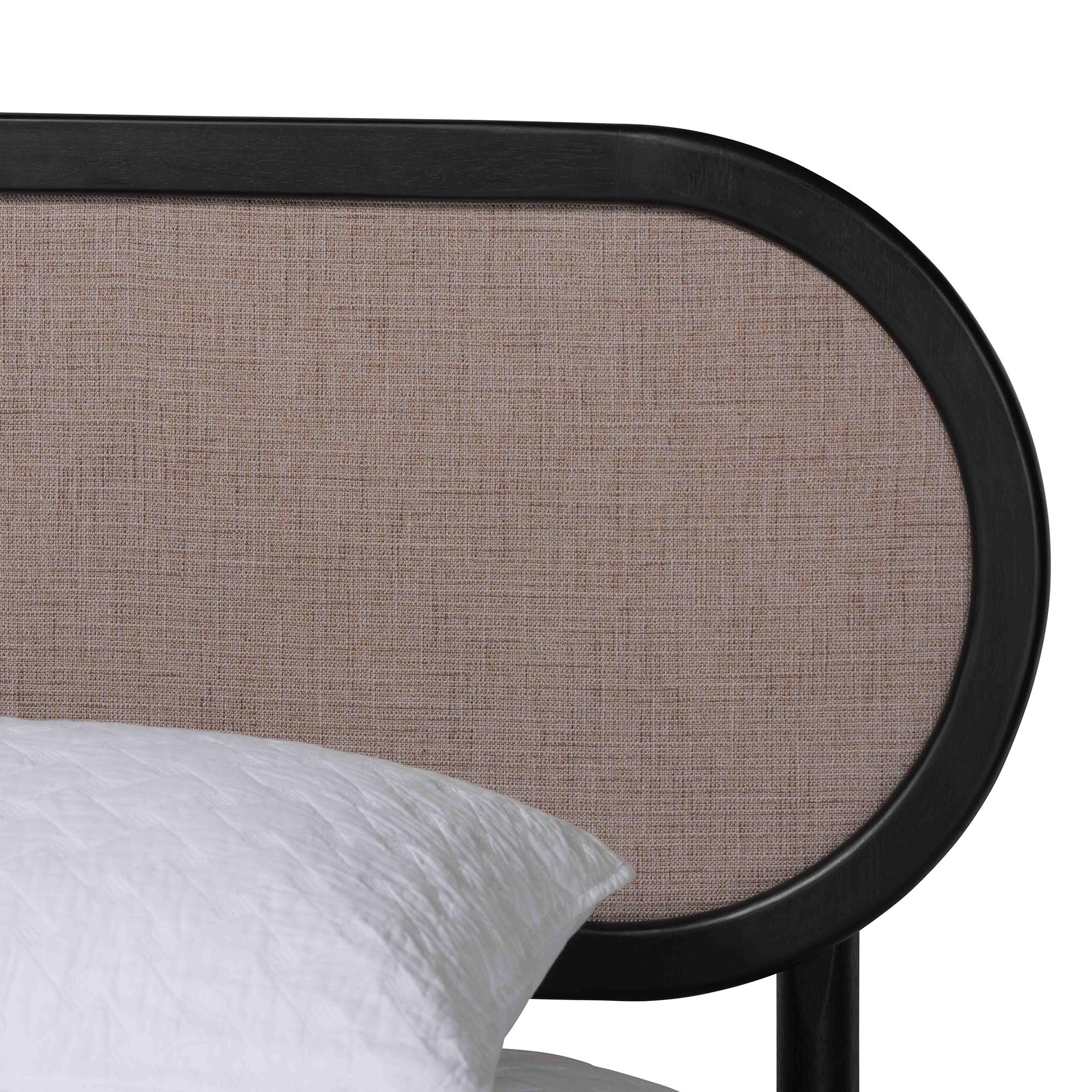 Baxton Studio Shirin Mid-Century Beige Fabric and Black Wood Queen 4-Piece Bedroom Set with Two nightstands