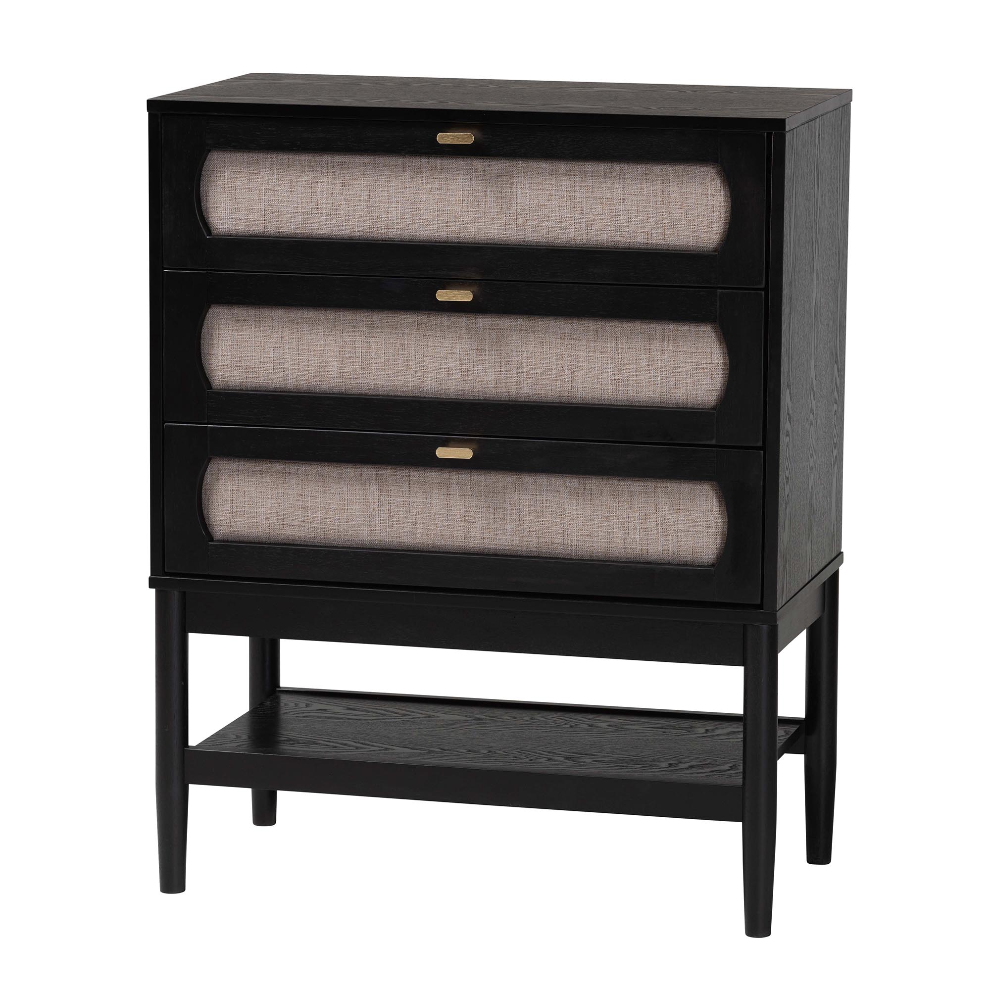 Baxton Studio Shirin Mid-Century Beige Fabric and Black Wood Queen 5-Piece Bedroom Set