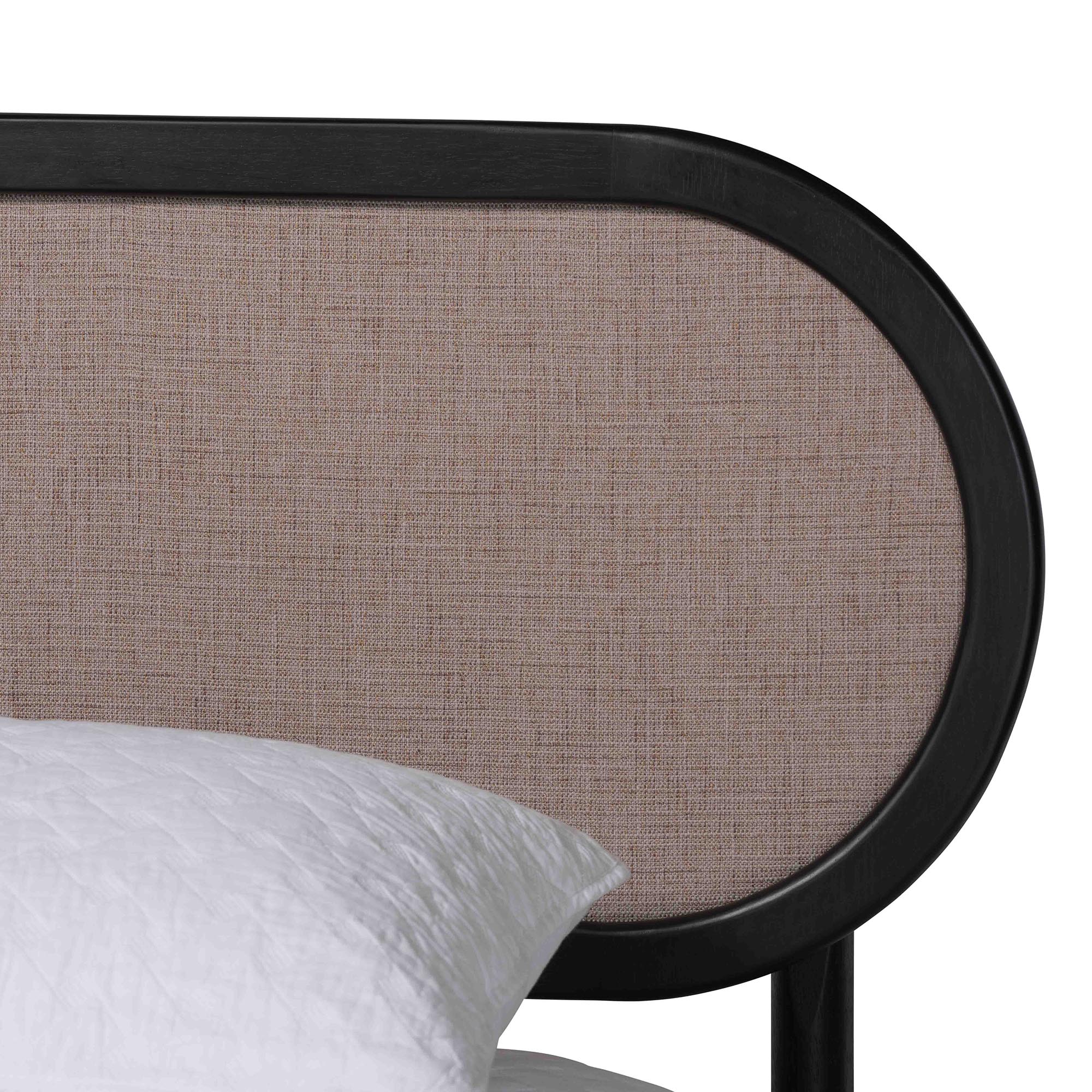 Baxton Studio Shirin Mid-Century Beige Fabric and Black Wood Queen 4-Piece Bedroom Set