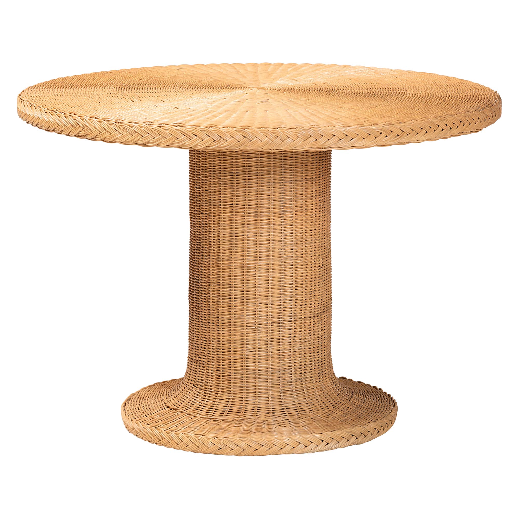 bali & pari Wymond 5-Piece Rattan Dining Set - Round Wicker Table with Pedestal Base and 4 Armchairs, Handwoven Boho Coastal Style for Dining, Kitchen or Sun Room, Light Honey