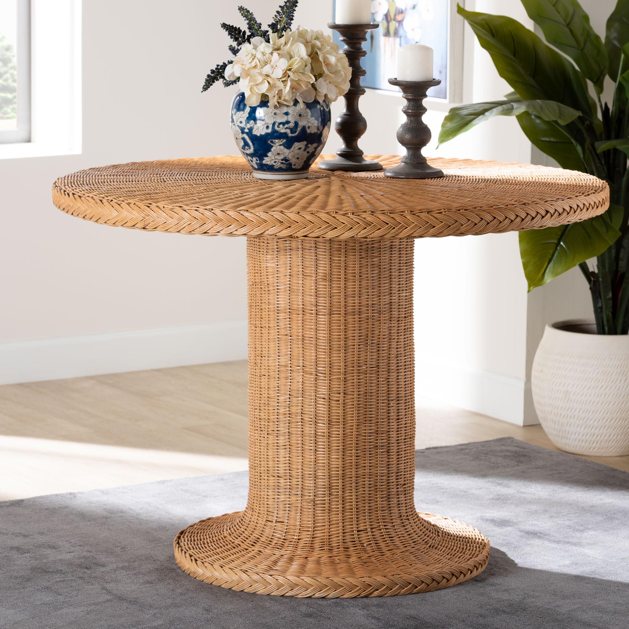 bali & pari Farrow Bohemian Braided Light Honey Rattan Dining Table