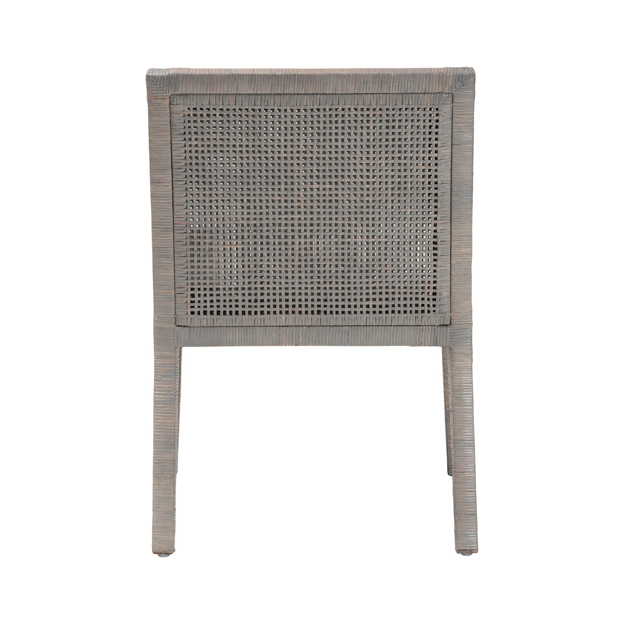 bali & pari Karis Rattan Dining Chair with Cushion - Handwoven Wicker Armchair with Mahogany Wood Frame, Coastal Boho Style Indoor Seating, French Grey