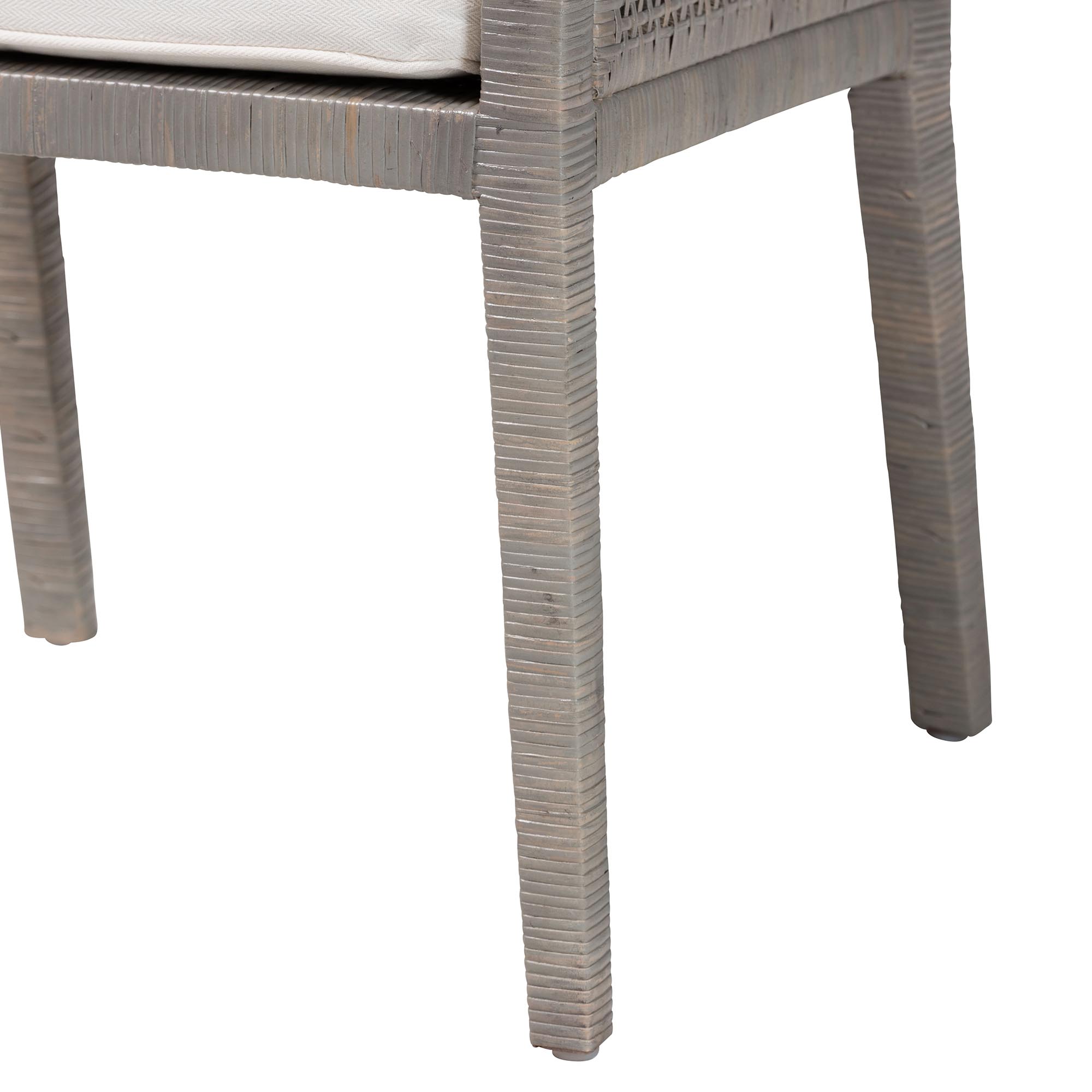 bali & pari Karis Rattan Dining Chair with Cushion - Handwoven Wicker Armchair with Mahogany Wood Frame, Coastal Boho Style Indoor Seating, French Grey