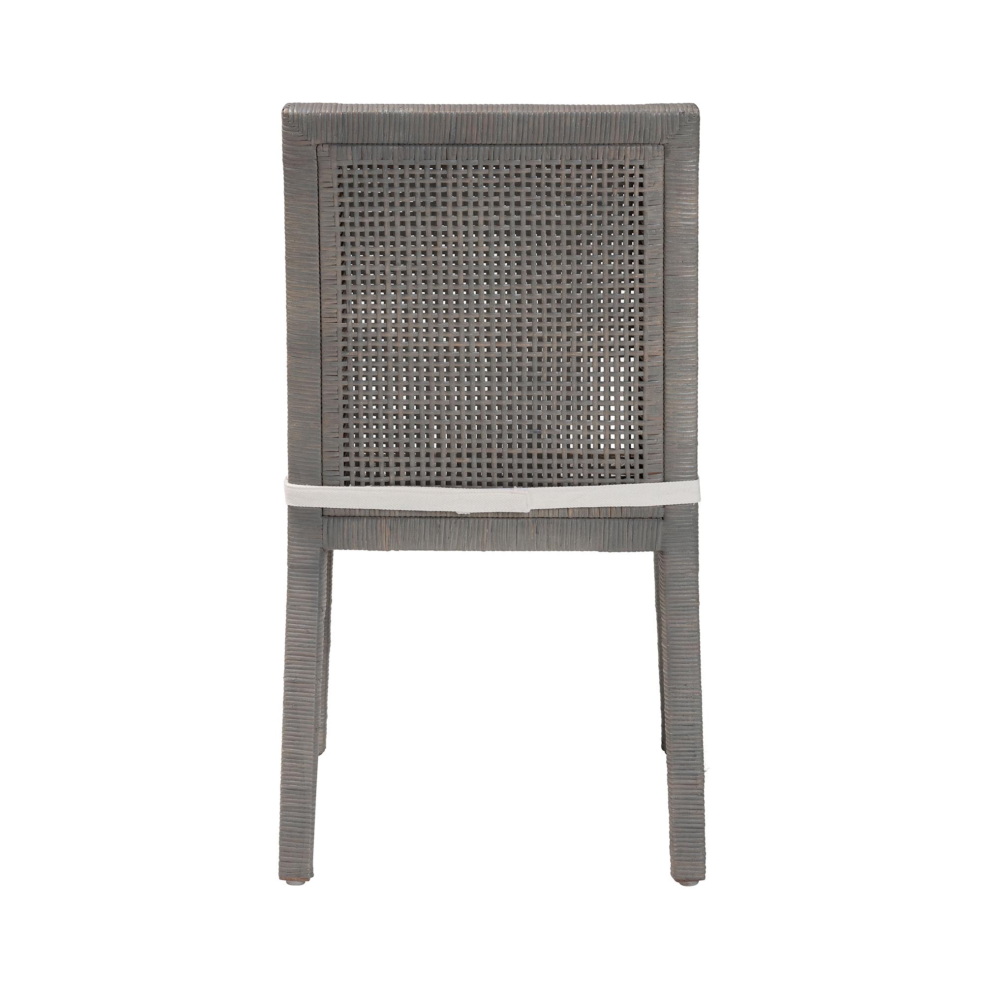 bali & pari Sofia Rattan Dining Chair with Cushion - Handwoven Wicker Side Chair with Mahogany Wood Frame, Coastal Boho Style Indoor Seating, French Grey