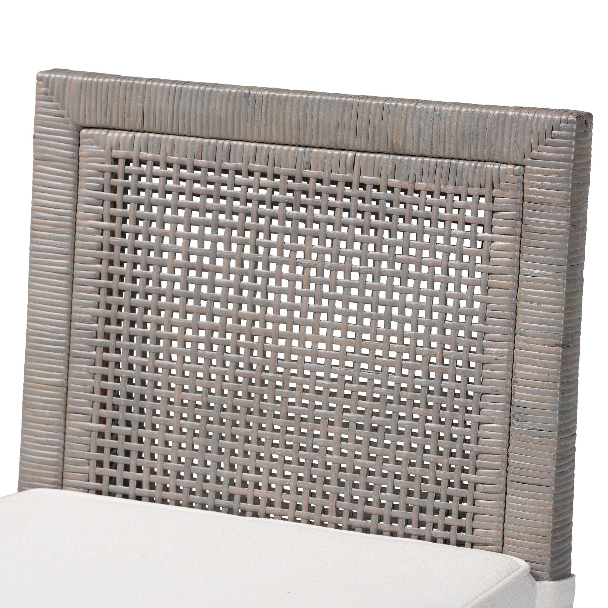 bali & pari Sofia Rattan Counter Stool with Mahogany Wood Frame - Handwoven Wicker Counter Height Chair with Cushion, Coastal Boho Style Kitchen Island Seating, French Grey