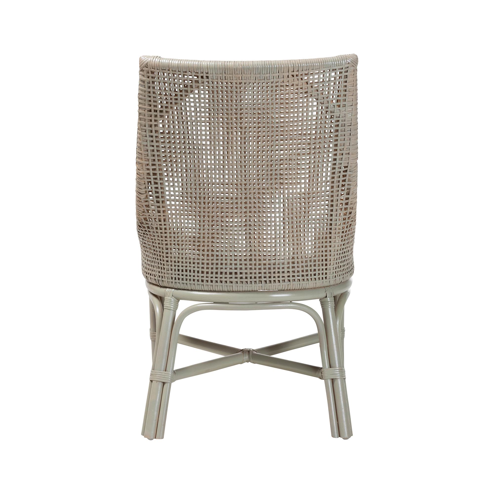 bali & pari Bella Rattan Dining Chair with Cushion - Handwoven Wicker Accent Side Chair with High Backrest, Coastal Boho Seating for Kitchen or Dining Area, French Grey