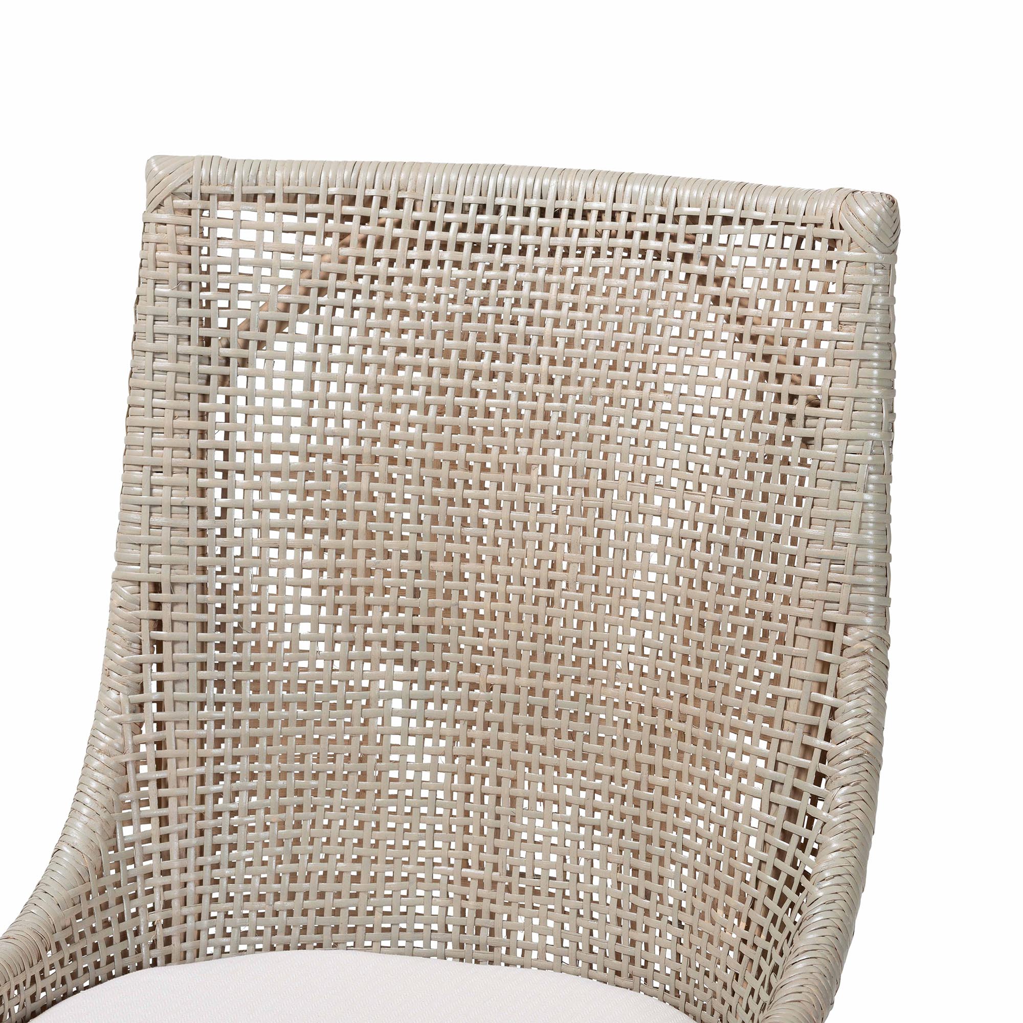 bali & pari Bella Rattan Dining Chair with Cushion - Handwoven Wicker Accent Side Chair with High Backrest, Coastal Boho Seating for Kitchen or Dining Area, French Grey