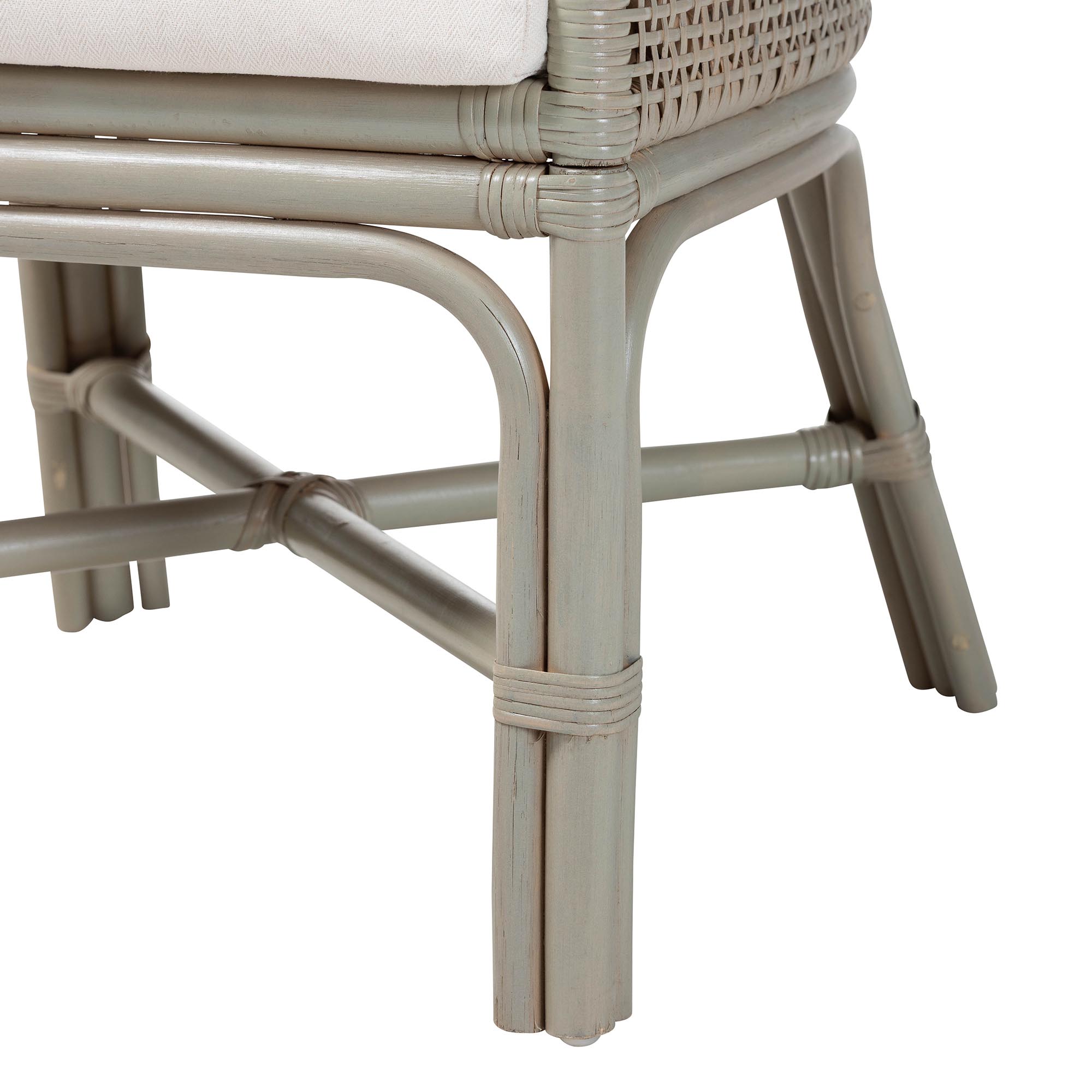 bali & pari Bella Rattan Dining Chair with Cushion - Handwoven Wicker Accent Side Chair with High Backrest, Coastal Boho Seating for Kitchen or Dining Area, French Grey