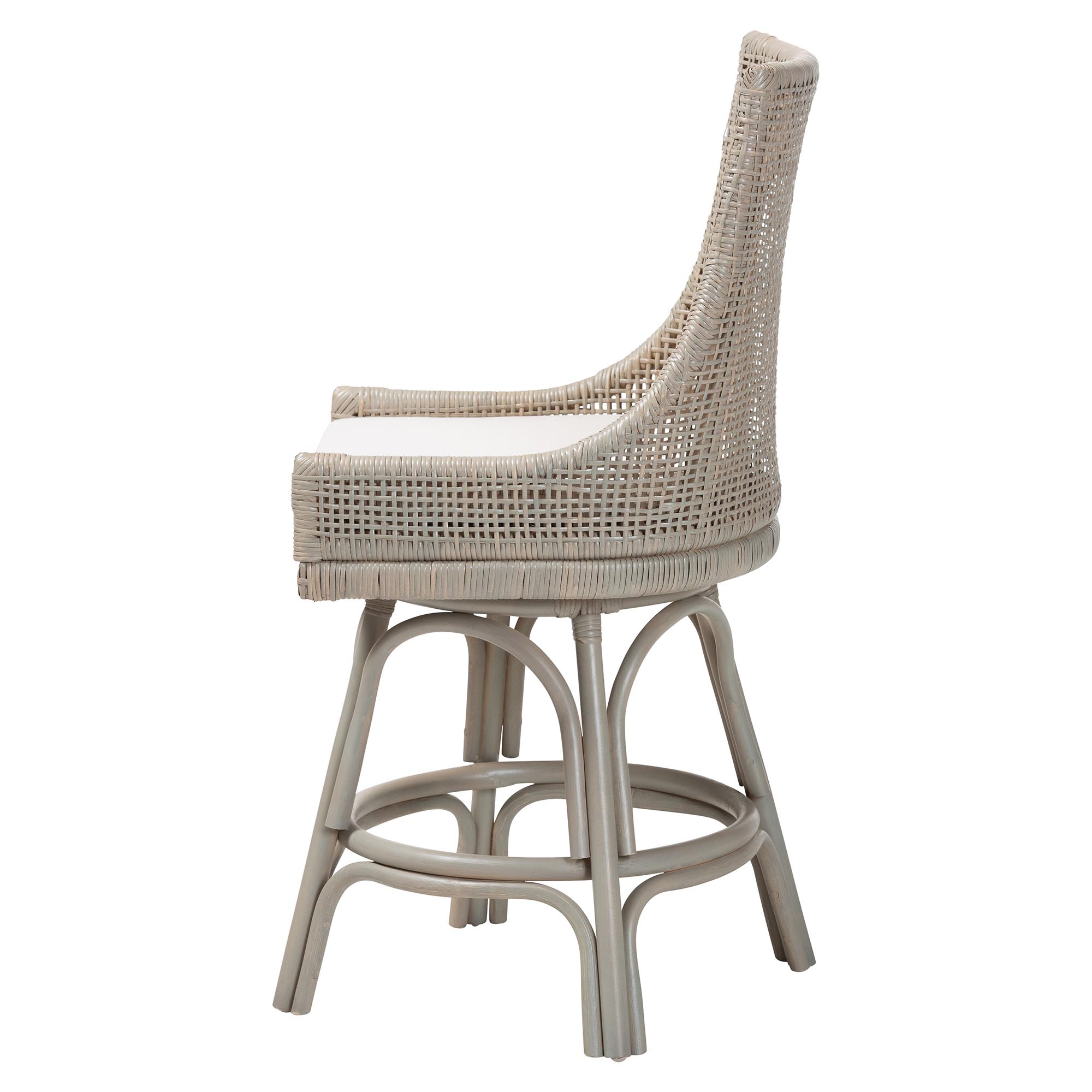 bali & pari Bella Swivel Rattan Counter Stool with Cushion - Handwoven Wicker Kitchen Island Seating with Backrest and Footrest, French Grey