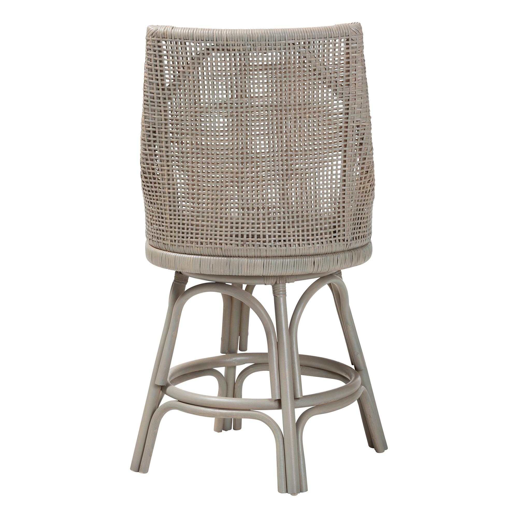 bali & pari Bella Swivel Rattan Counter Stool with Cushion - Handwoven Wicker Kitchen Island Seating with Backrest and Footrest, French Grey
