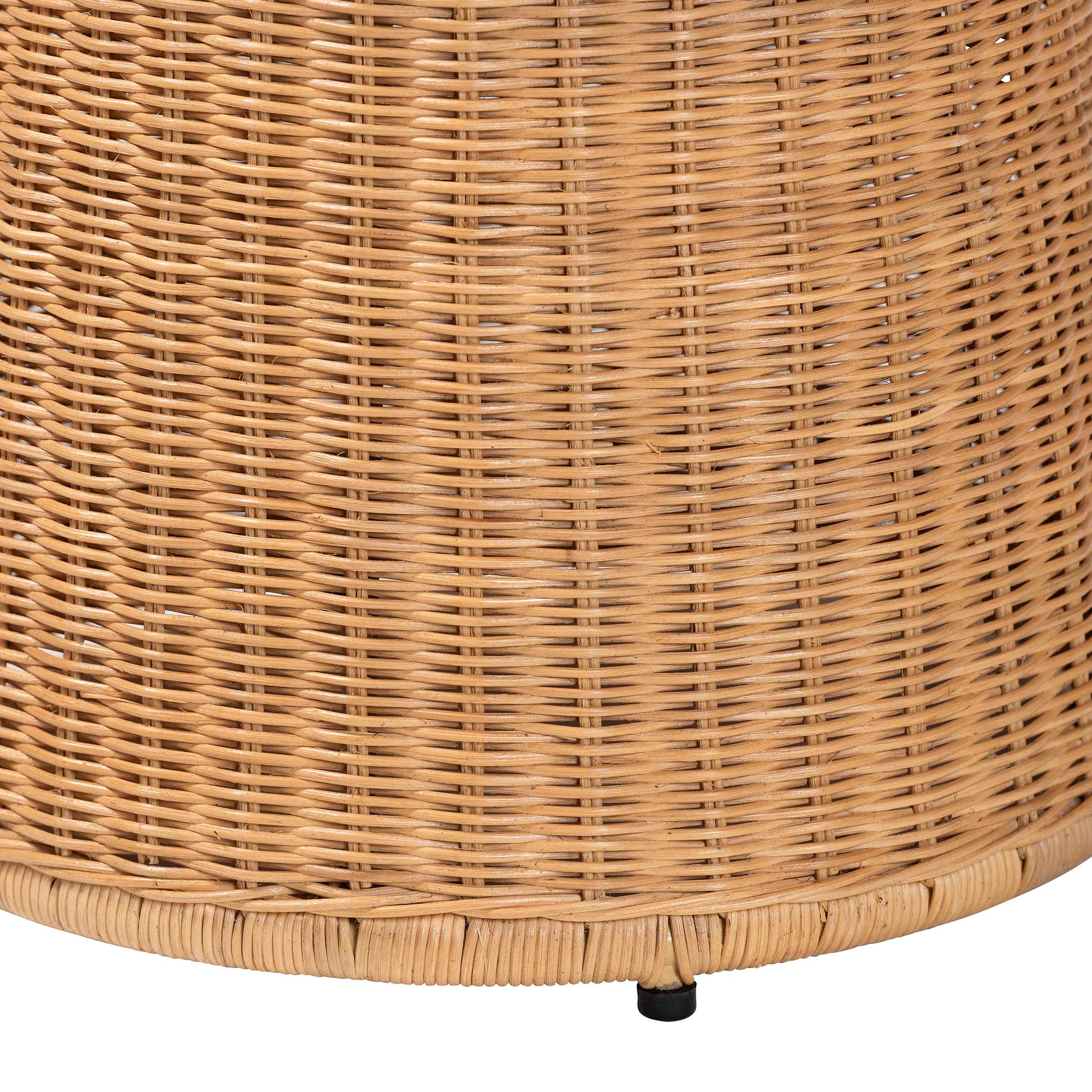 bali & pari Caroline Round Natural Rattan End Table - Handwoven Wicker Drum Shape Accent Table for Living Room or Sunroom, Light Honey