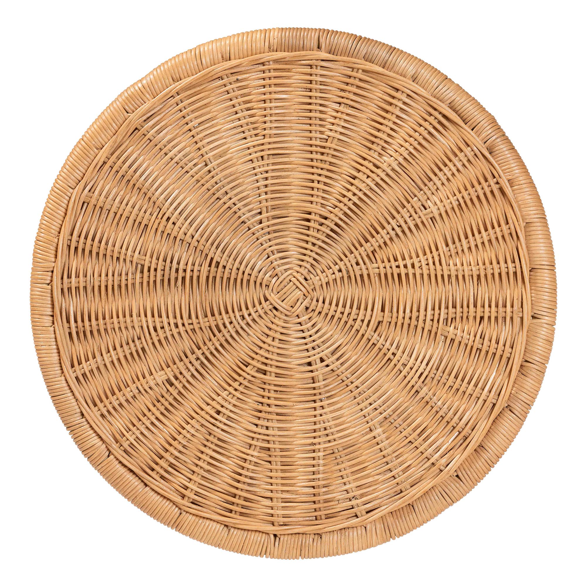 bali & pari Caroline Round Natural Rattan End Table - Handwoven Wicker Drum Shape Accent Table for Living Room or Sunroom, Light Honey