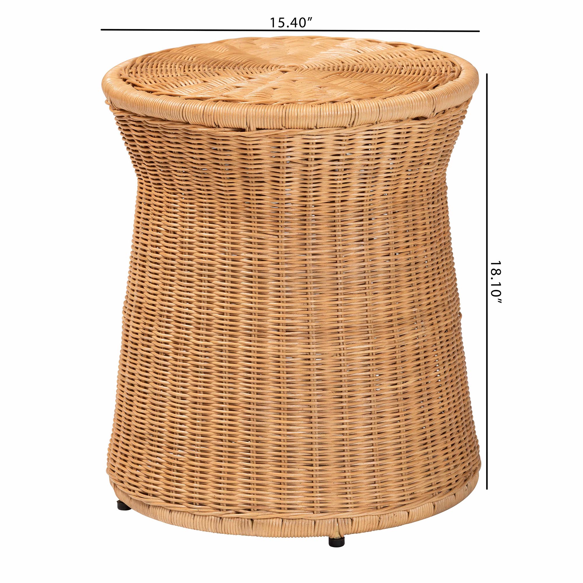 bali & pari Caroline Round Natural Rattan End Table - Handwoven Wicker Drum Shape Accent Table for Living Room or Sunroom, Light Honey