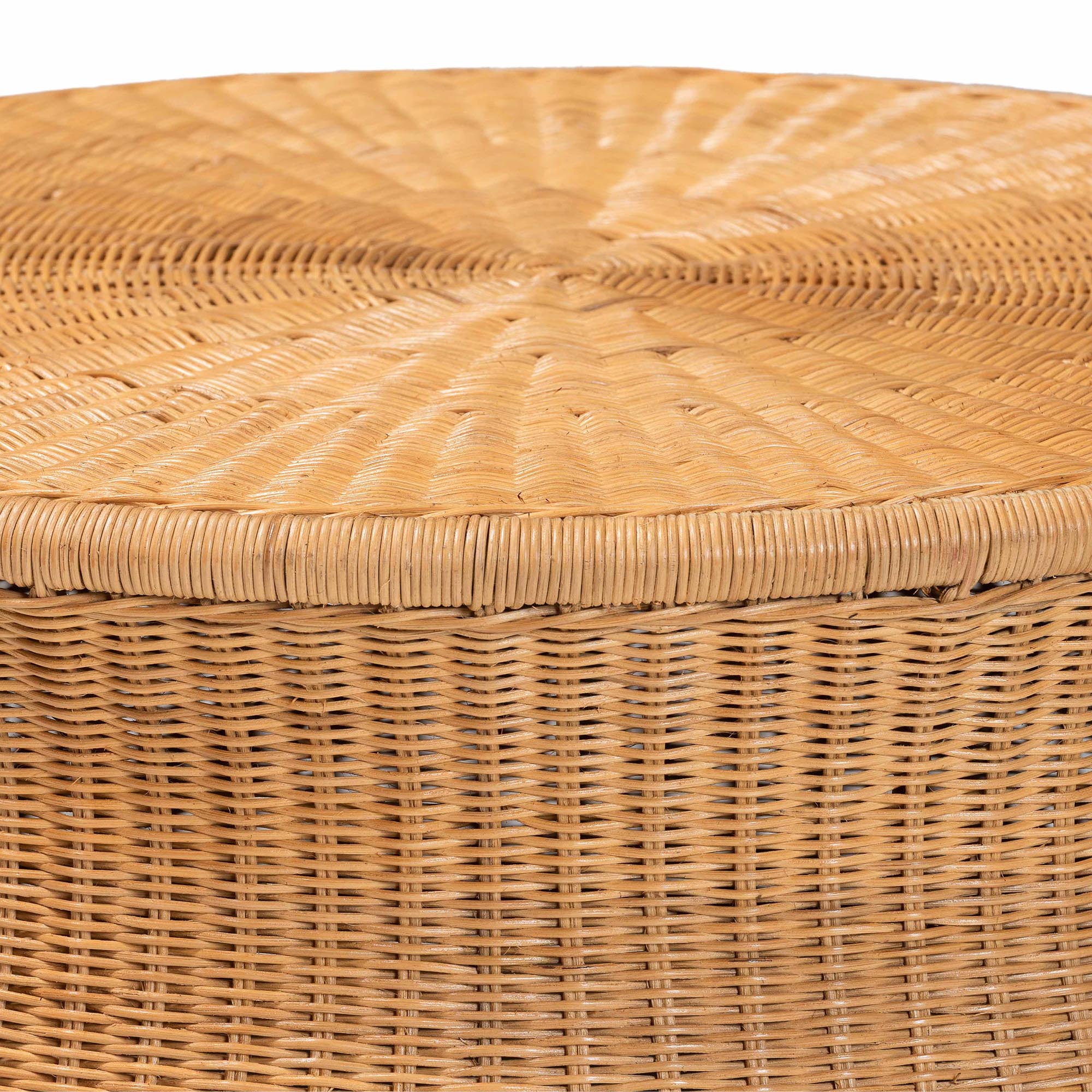 bali & pari Caroline Round Natural Rattan Coffee Table - Handwoven Wicker Drum Shape Accent Table for Living Room or Sunroom, Light Honey
