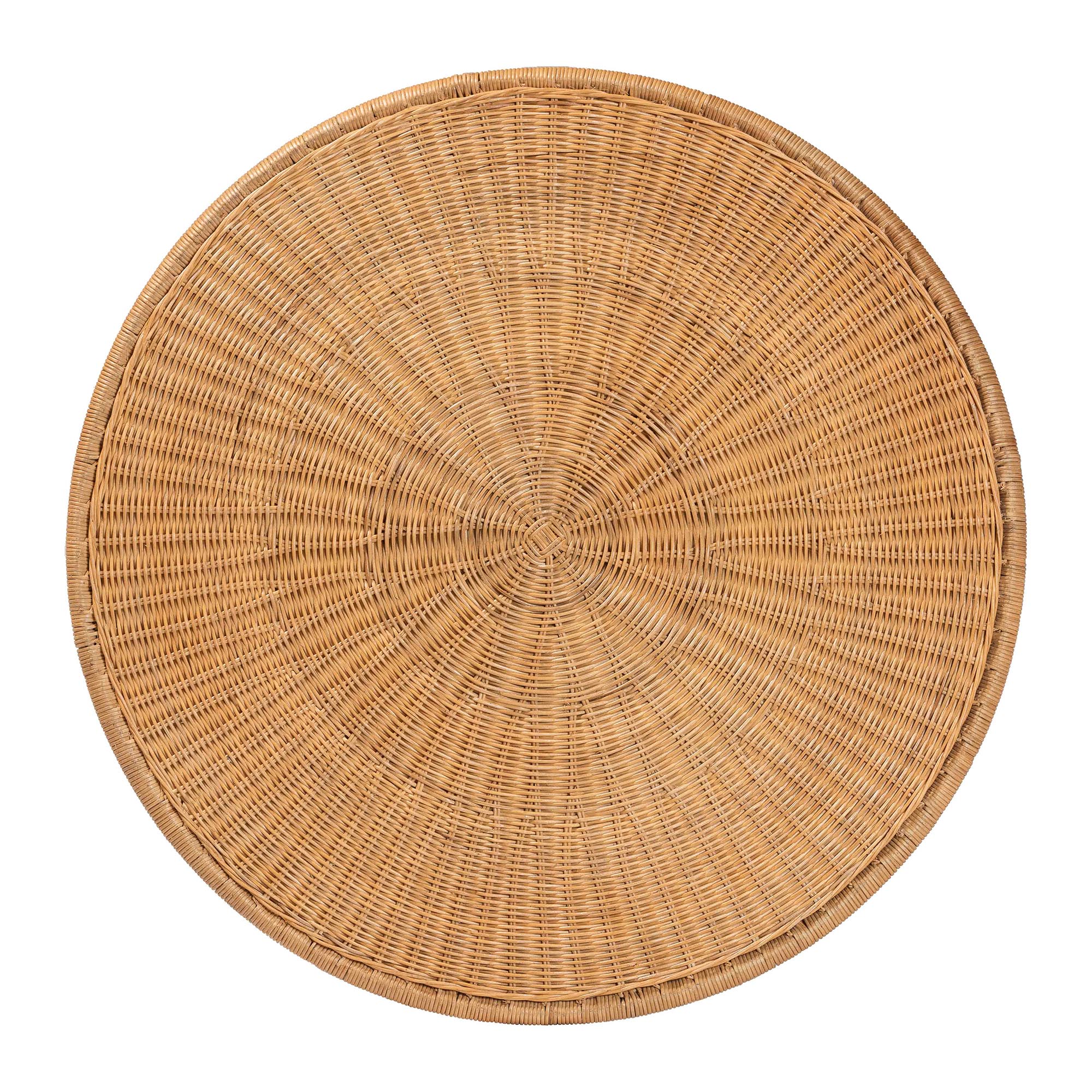 bali & pari Caroline Round Natural Rattan Coffee Table - Handwoven Wicker Drum Shape Accent Table for Living Room or Sunroom, Light Honey