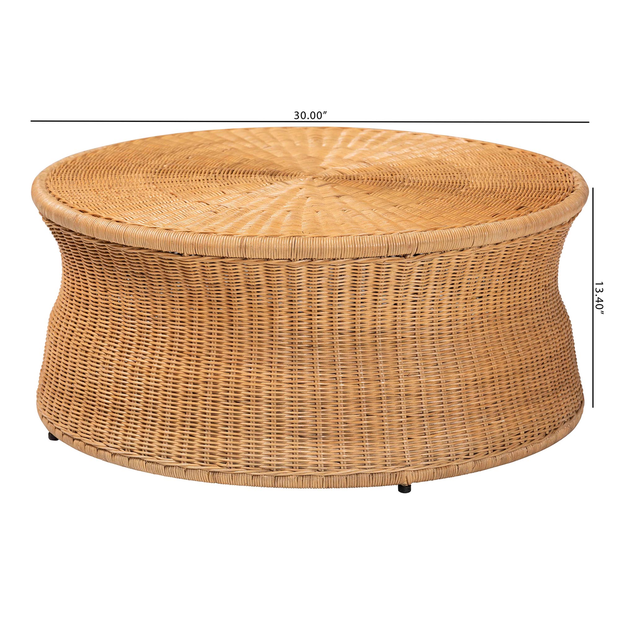 bali & pari Caroline Round Natural Rattan Coffee Table - Handwoven Wicker Drum Shape Accent Table for Living Room or Sunroom, Light Honey
