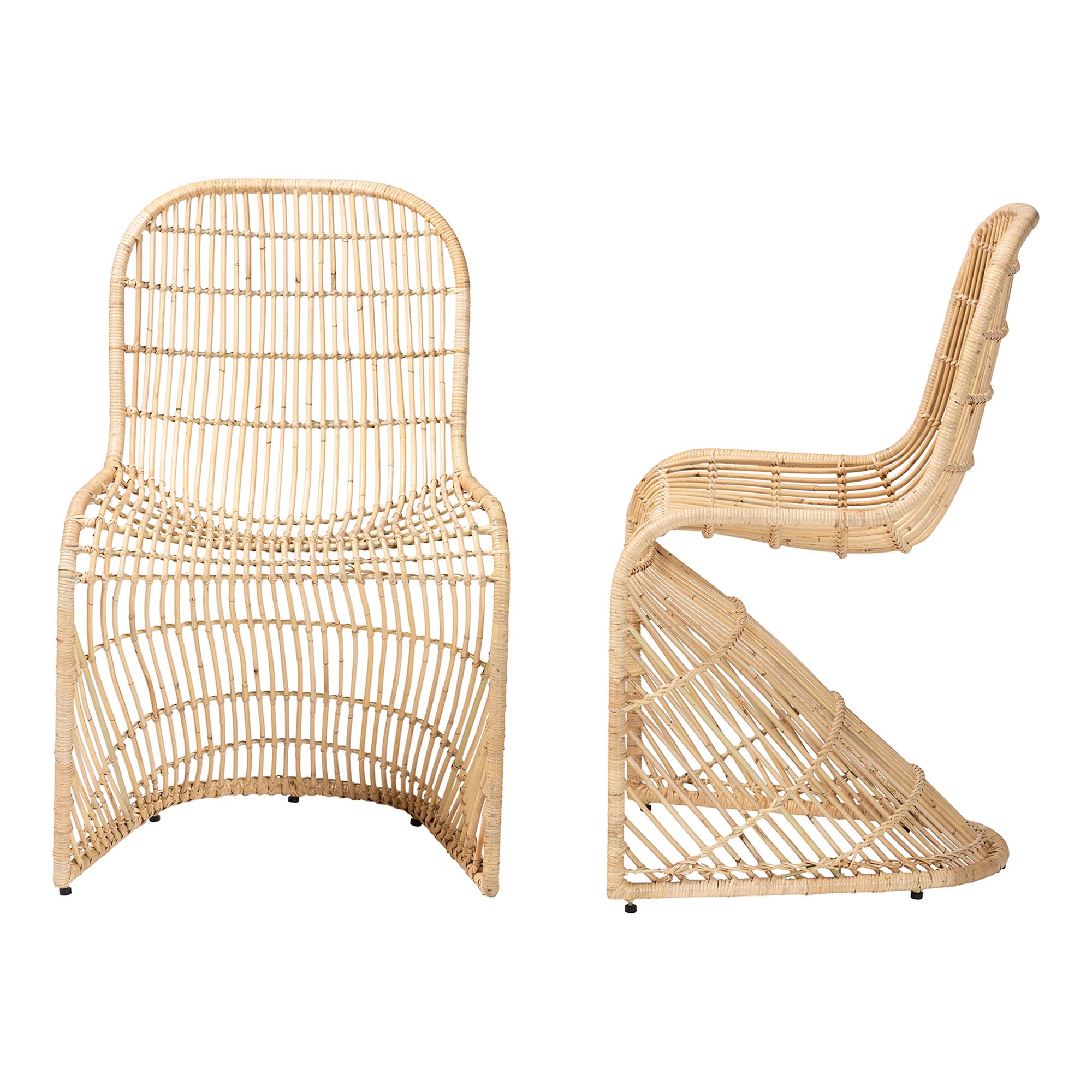 bali & pari Rosalba Bohemian Light Honey Rattan 2-Piece S-Curve Dining Chair Set