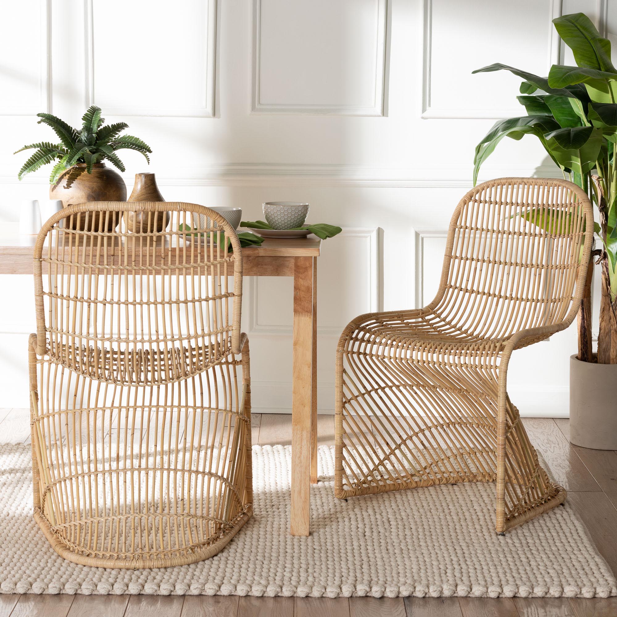 bali & pari Rosalba Bohemian Light Honey Rattan 2-Piece S-Curve Dining Chair Set