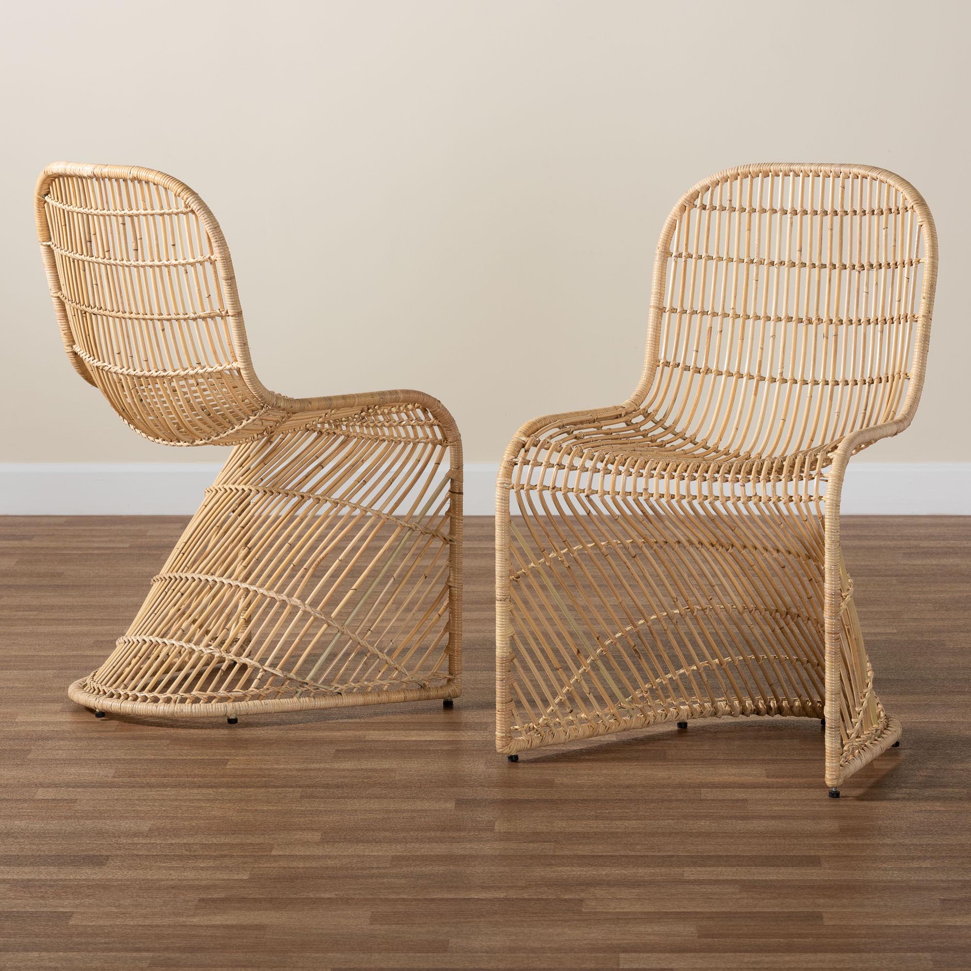 bali & pari Rosalba Bohemian Light Honey Rattan 2-Piece S-Curve Dining Chair Set