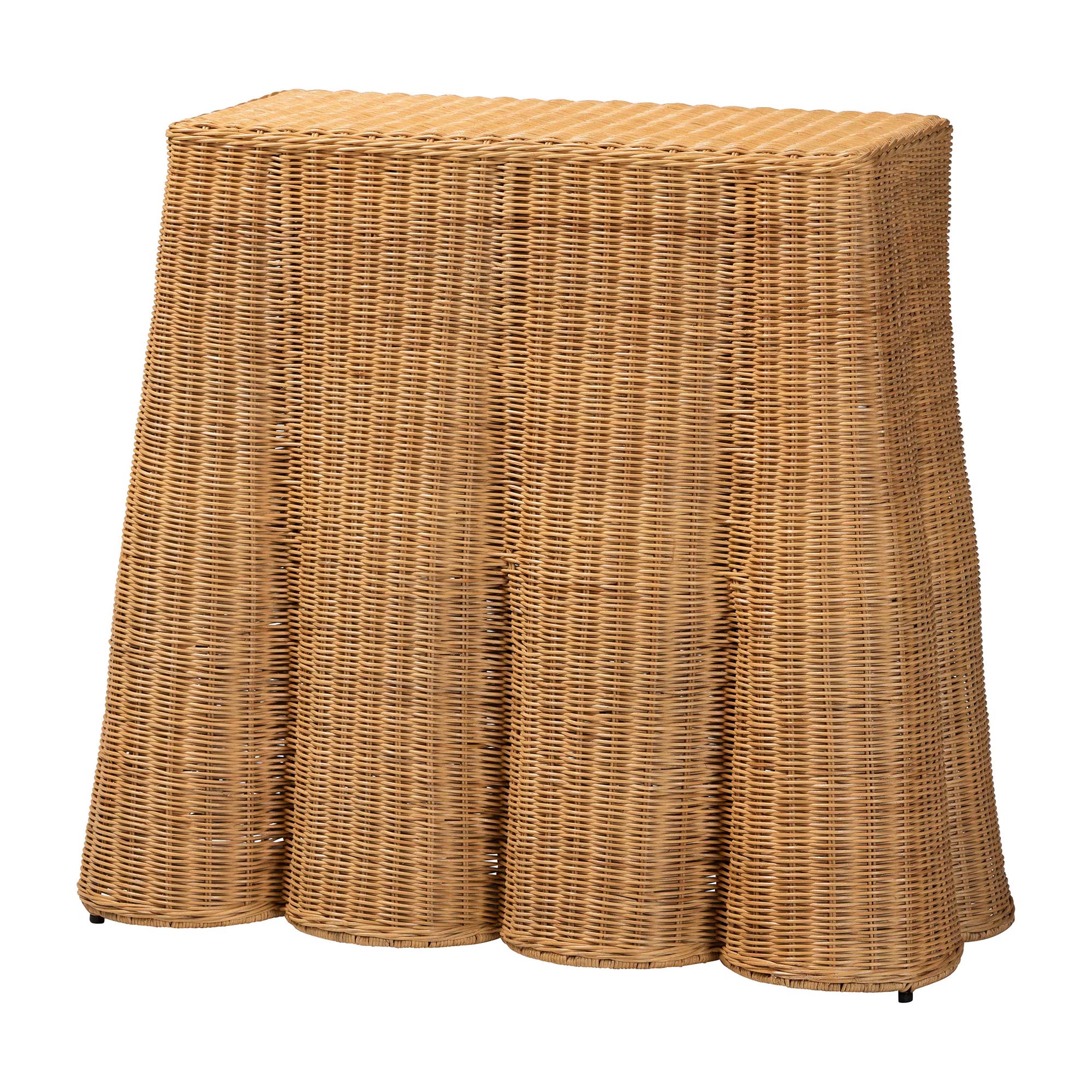bali & pari Palm Scallop Natural Rattan Console Table - Handwoven Wicker Accent Table for Hallway or Entryway, Coastal & Boho Decor, Rectangle 36"