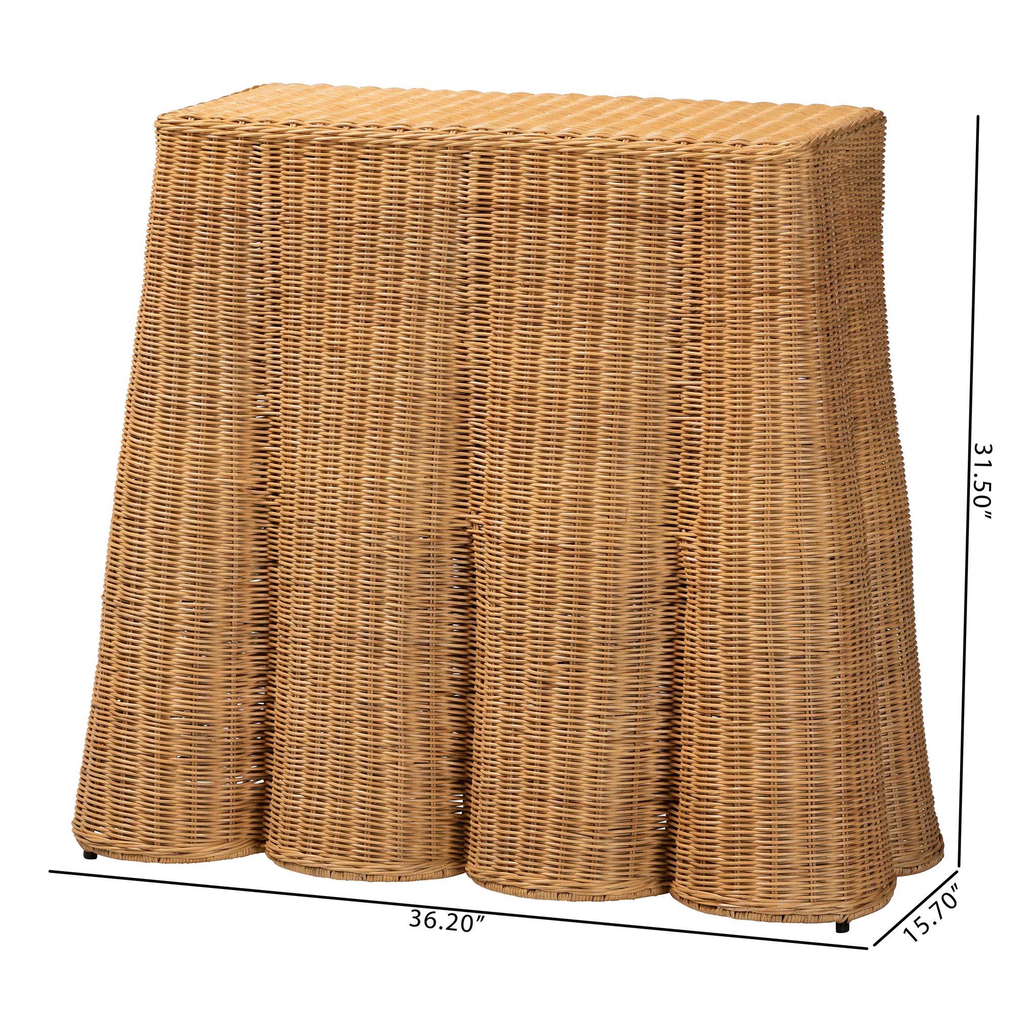 bali & pari Palm Scallop Natural Rattan Console Table - Handwoven Wicker Accent Table for Hallway or Entryway, Coastal & Boho Decor, Rectangle 36"