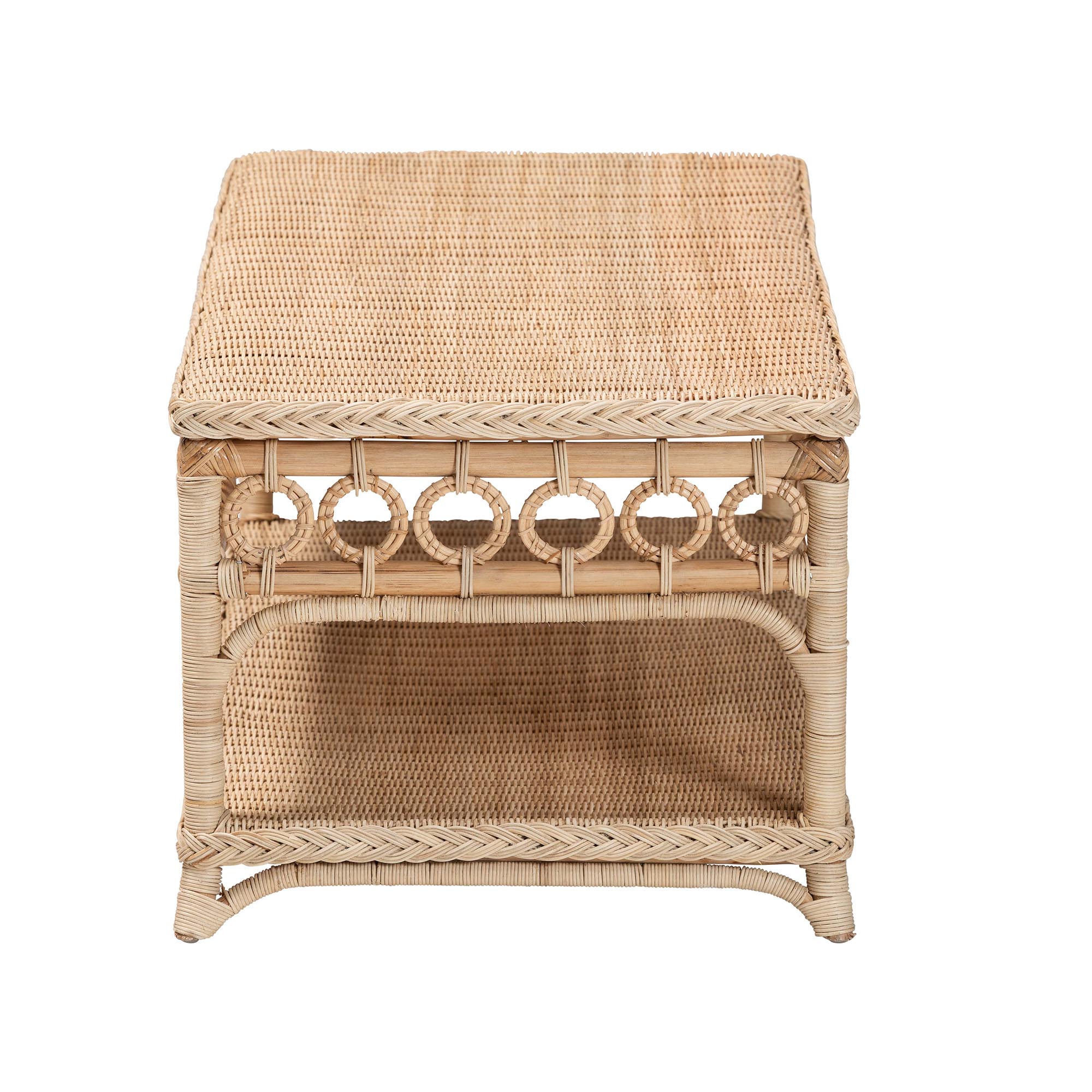 bali & pari Oxford Braided Natural Rattan Coffee Table with Open Shelf - Coastal Boho Living Room Accent Table with Decorative Loop Detailing